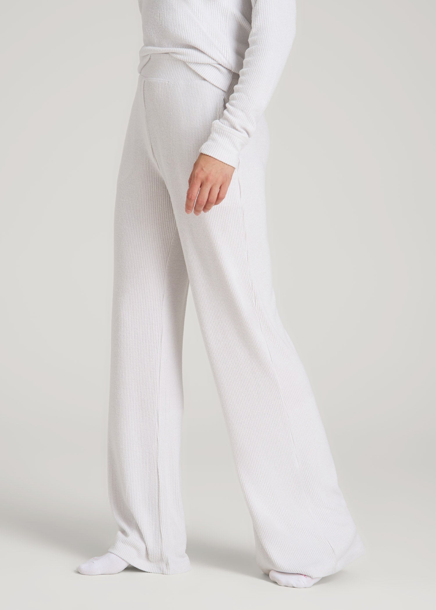American Tall Online | Ribbed Flare Lounge Pants for Tall Women in Cloud White