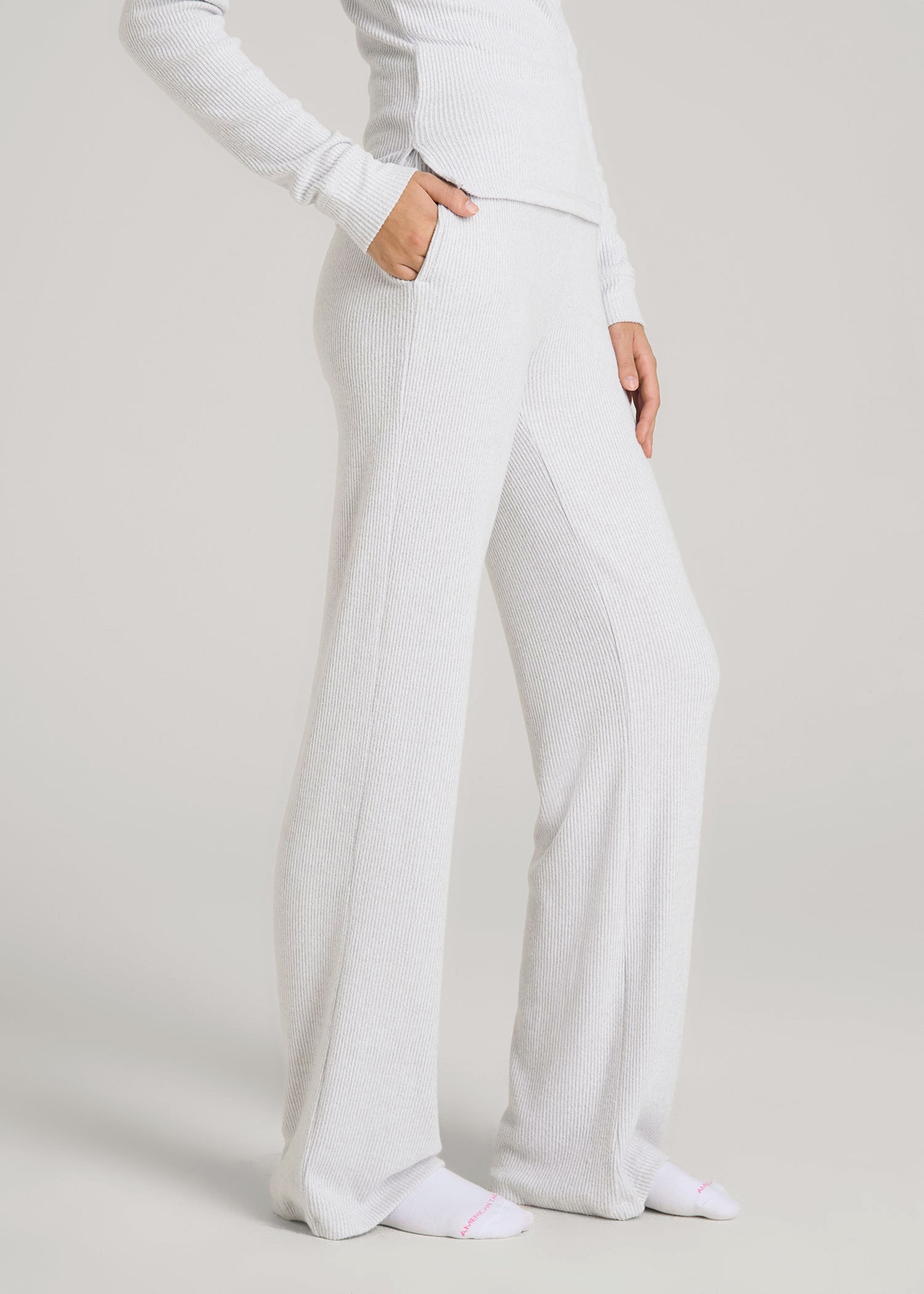 American Tall Sale | Women's Ribbed Flare Lounge Pants for Tall Women in Fog Grey Mix