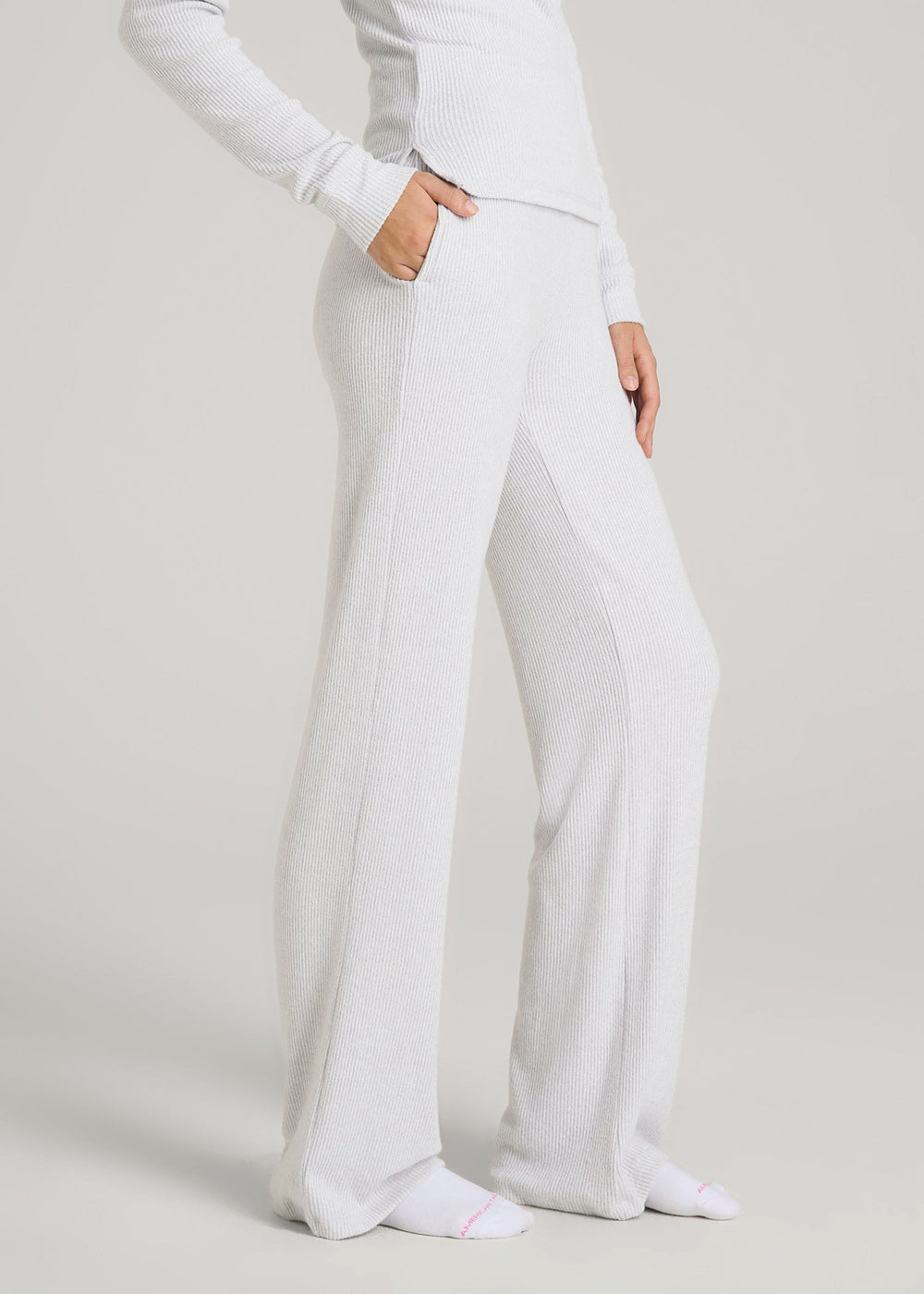 American Tall Sale | Women's Ribbed Flare Lounge Pants for Tall Women in Fog Grey Mix