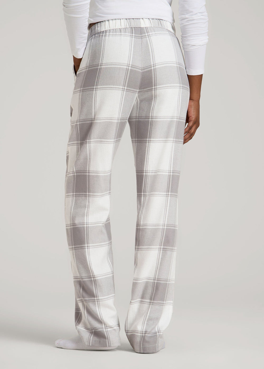American Tall Outlet | Tie-Waist Flannel Pajama Pants for Tall Women in White and Grey Plaid