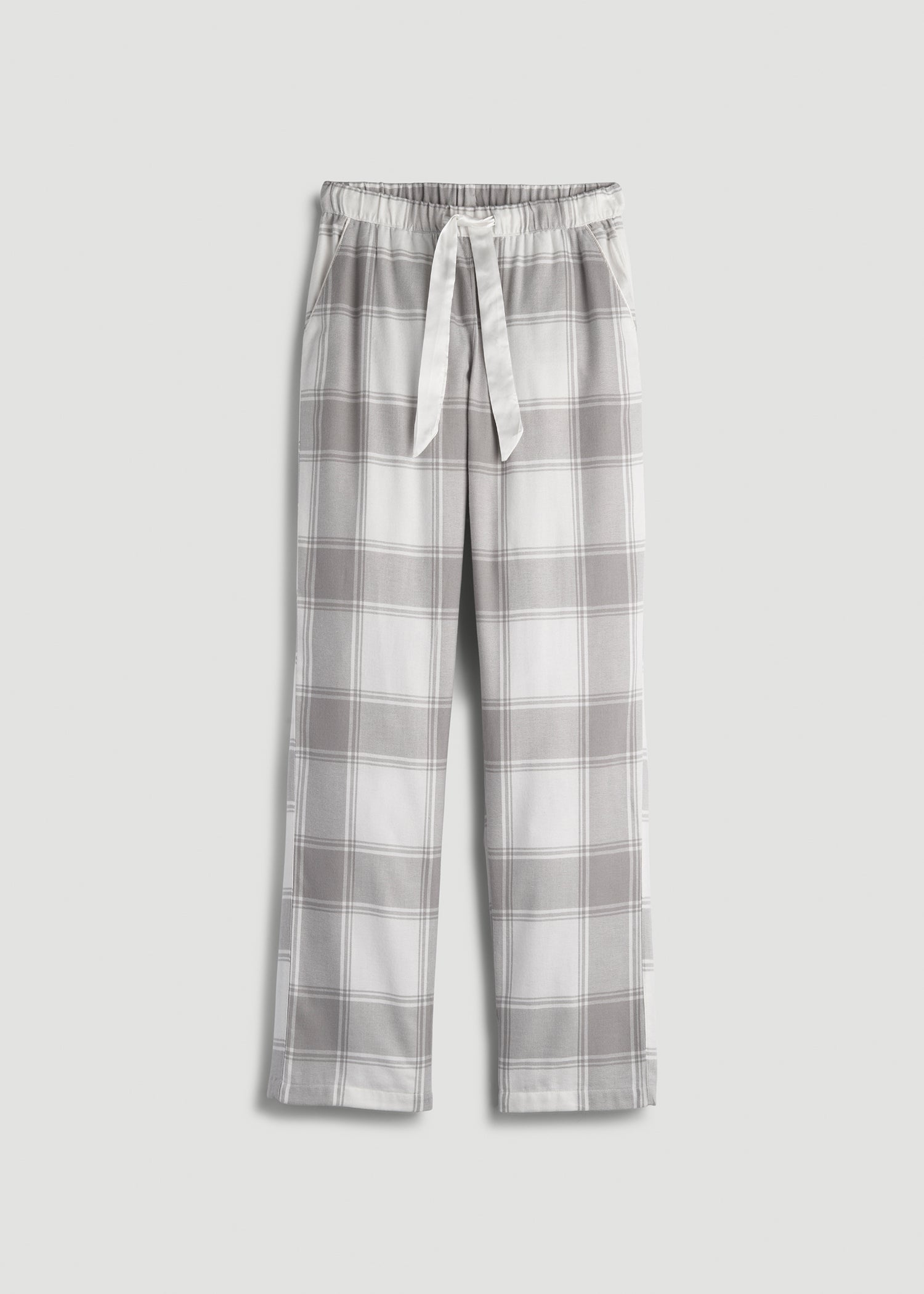 American Tall Outlet | Tie-Waist Flannel Pajama Pants for Tall Women in White and Grey Plaid