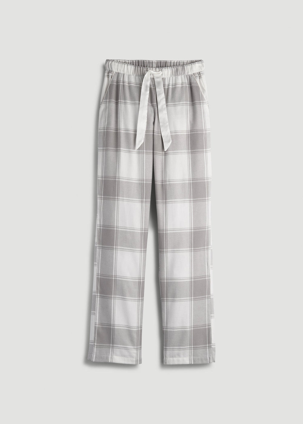 American Tall Outlet | Tie-Waist Flannel Pajama Pants for Tall Women in White and Grey Plaid