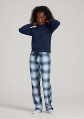 American Tall For Sale | Tie Waist Flannel Pajama Pants for Tall Women in Blue and White Plaid