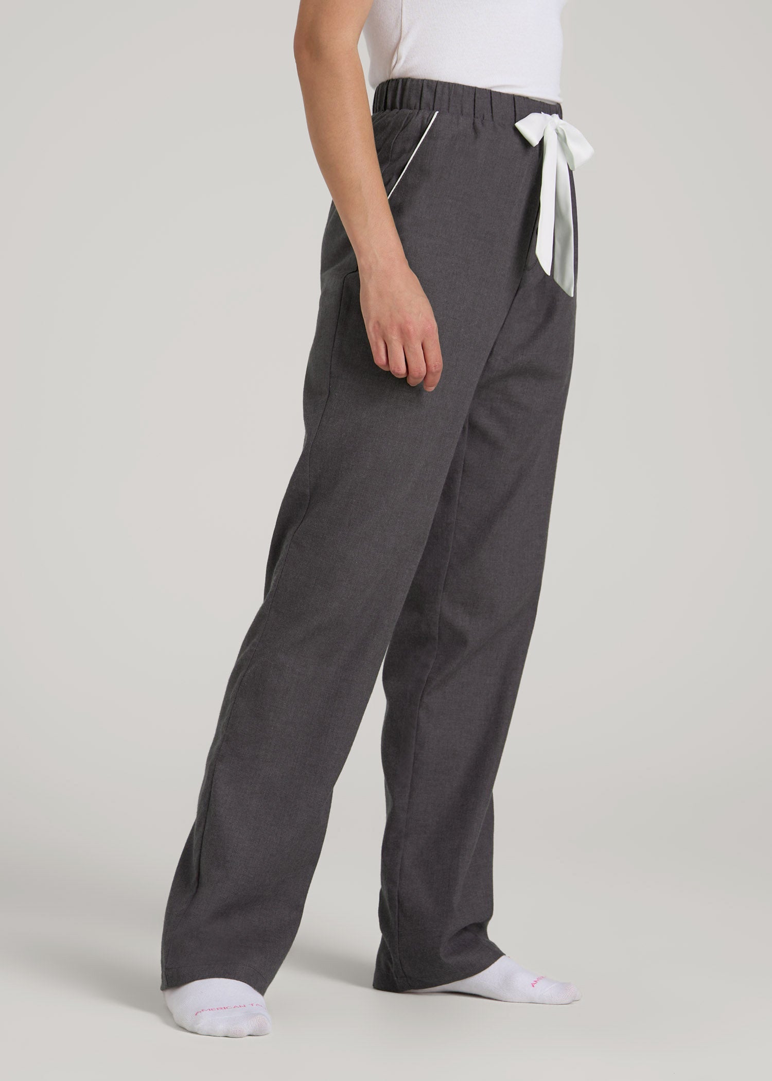 American Tall Online | Open-Bottom Flannel Pajama Pants for Tall Women in Charcoal Flannel