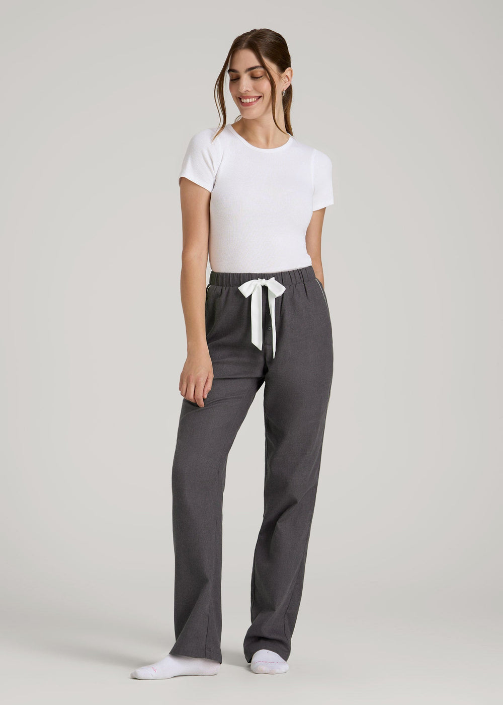 American Tall Online | Open-Bottom Flannel Pajama Pants for Tall Women in Charcoal Flannel