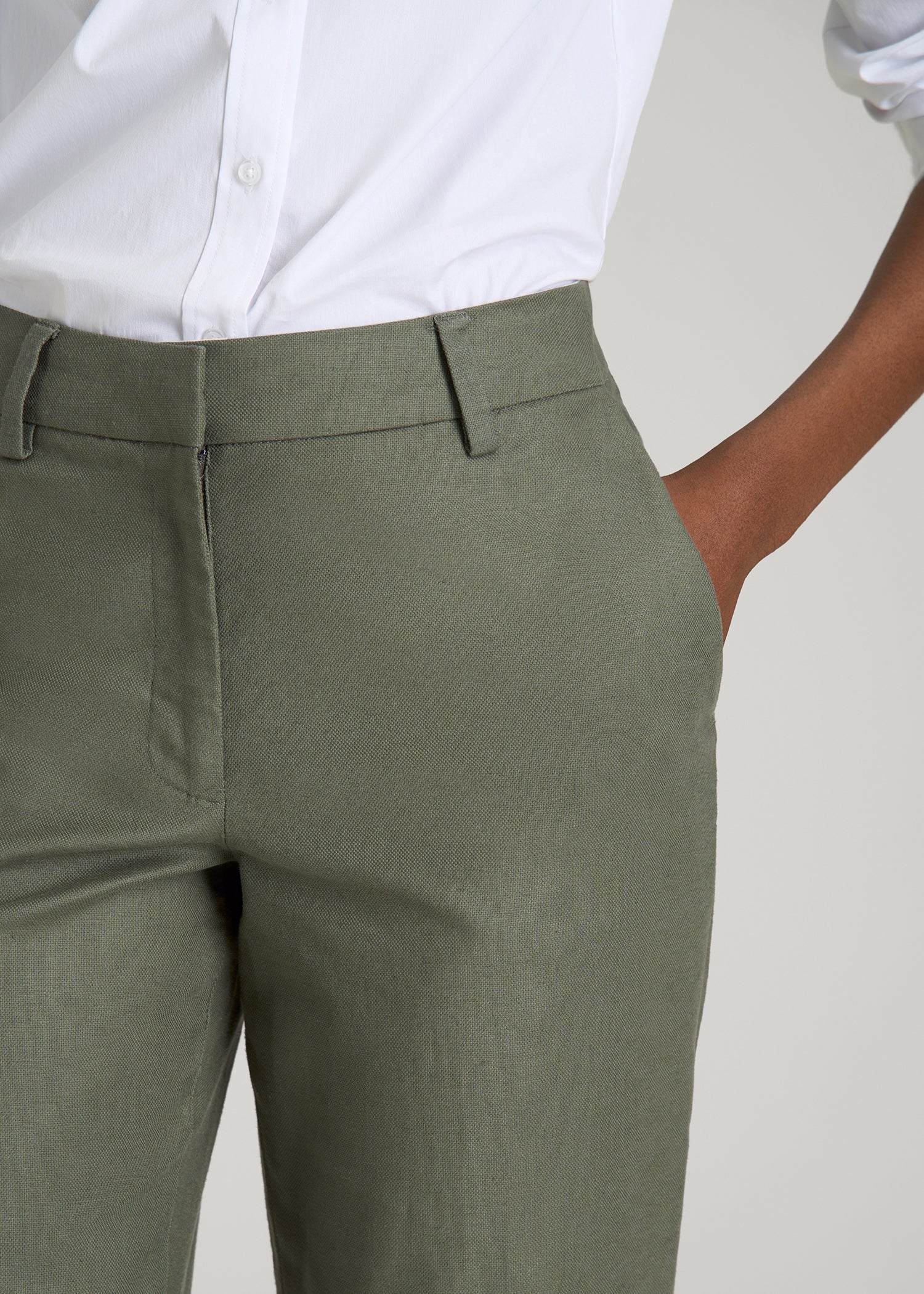 American Tall Outlet | Stretch Linen Blend Dress Pants for Tall Women in Olive