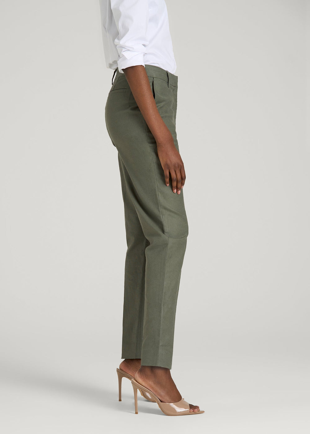 American Tall Outlet | Stretch Linen Blend Dress Pants for Tall Women in Olive