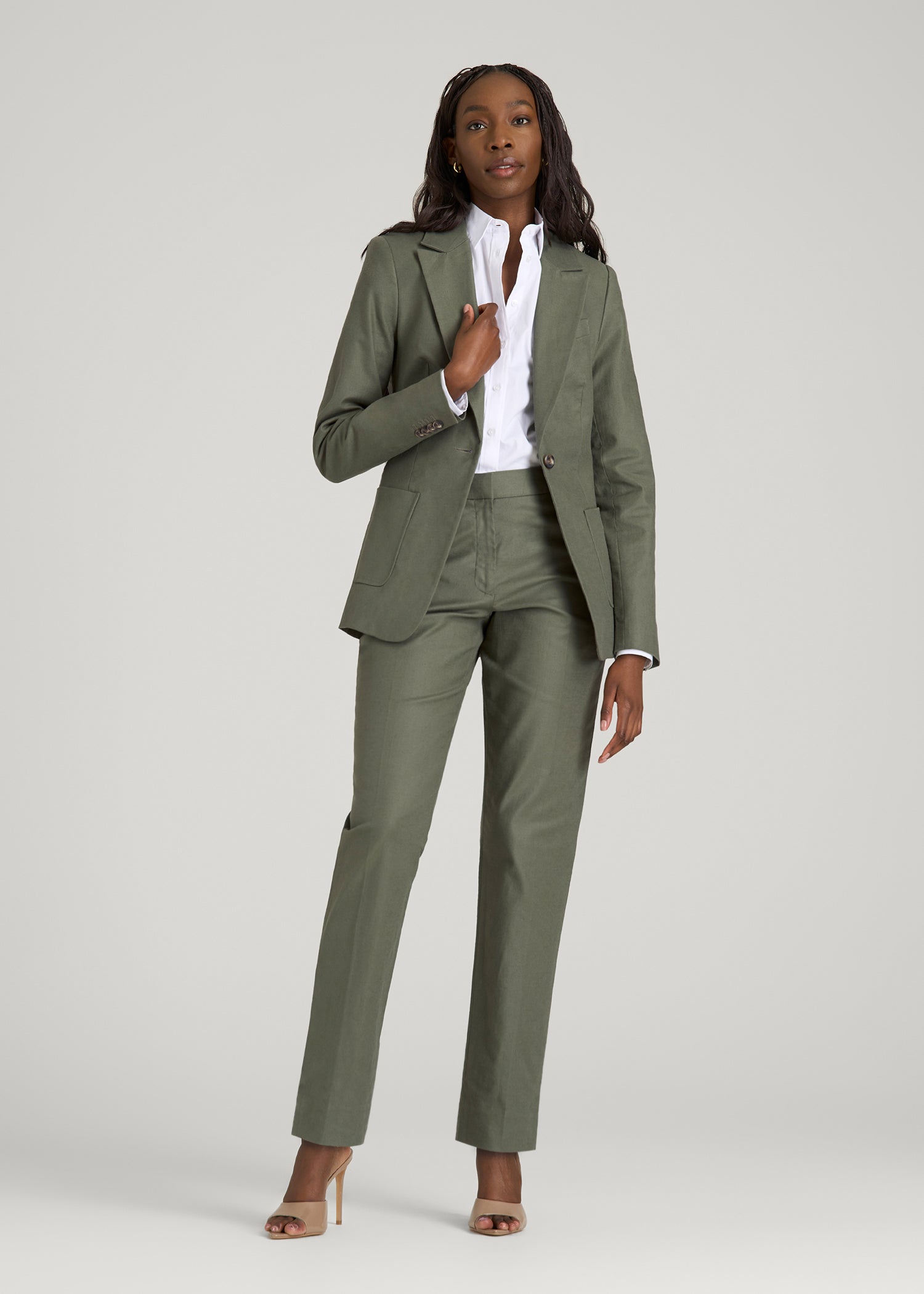 American Tall Outlet | Stretch Linen Blend Dress Pants for Tall Women in Olive
