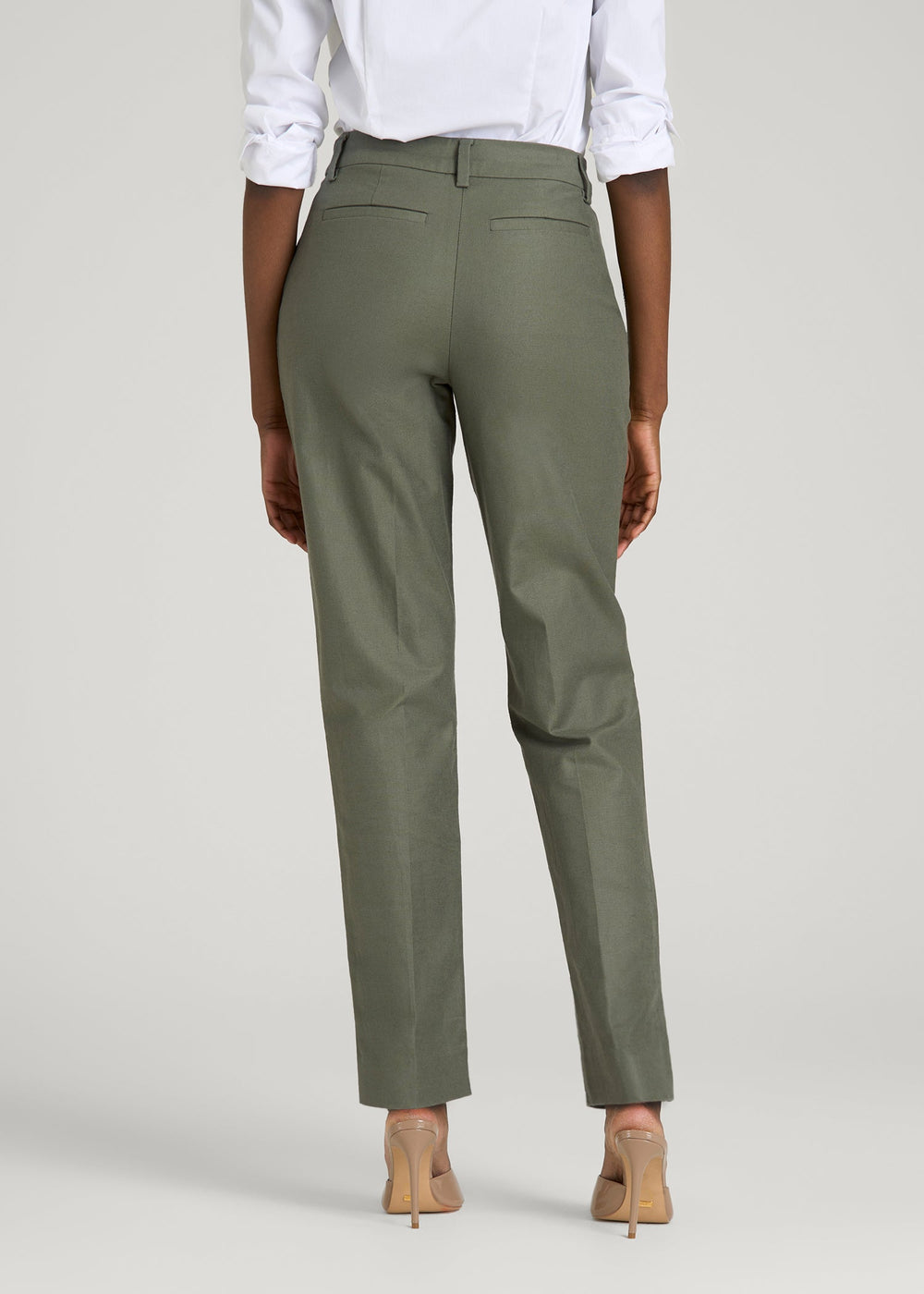 American Tall Outlet | Stretch Linen Blend Dress Pants for Tall Women in Olive