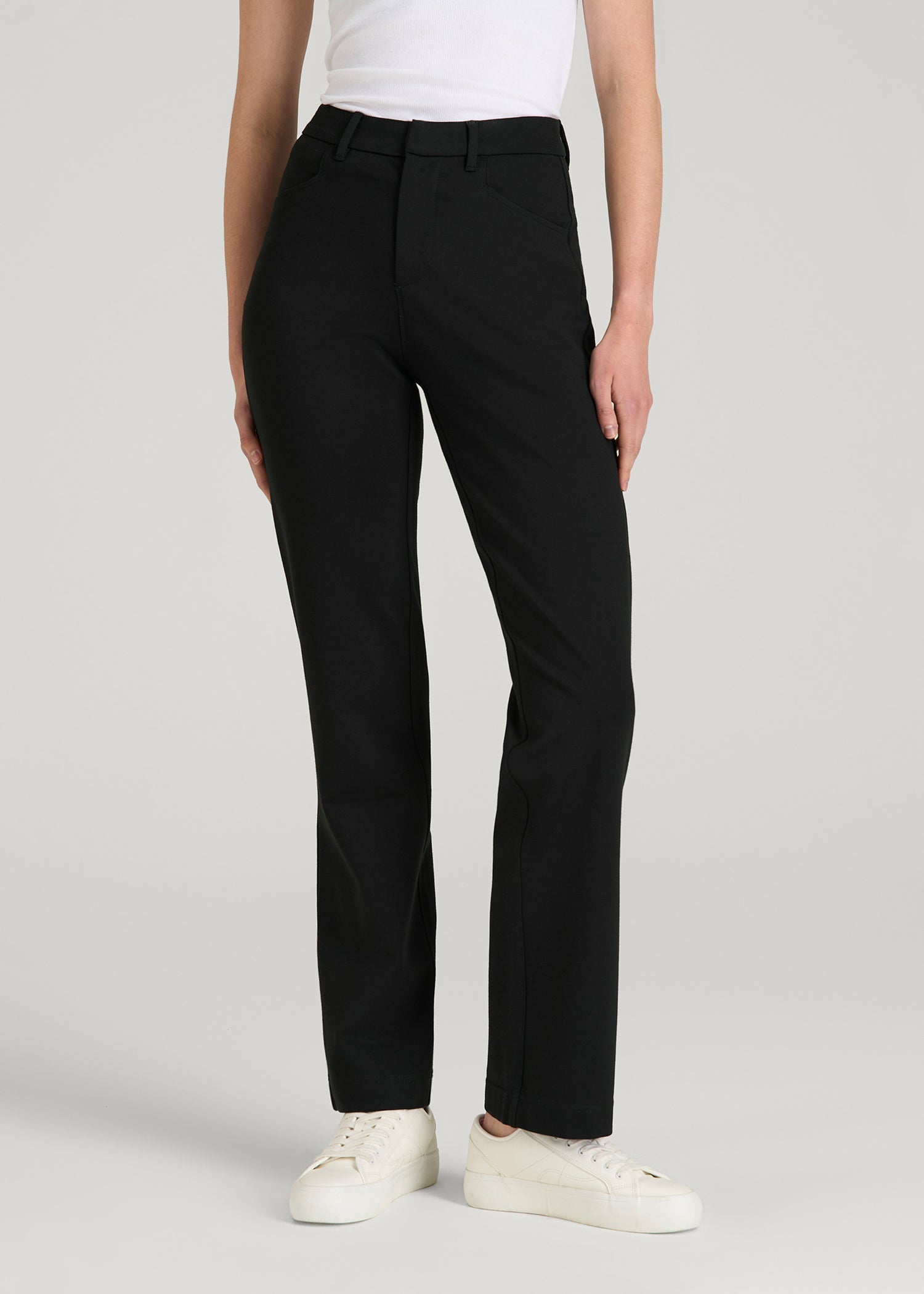 American Tall Discount | Soft Flex Ponte Straight Leg Pants for Tall Women in Black