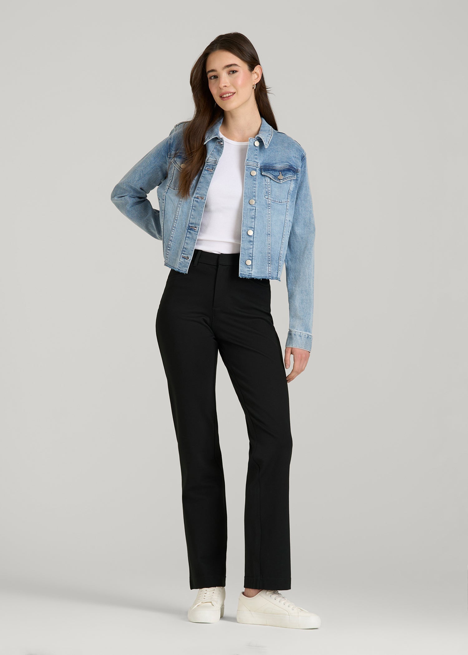 American Tall Discount | Soft Flex Ponte Straight Leg Pants for Tall Women in Black