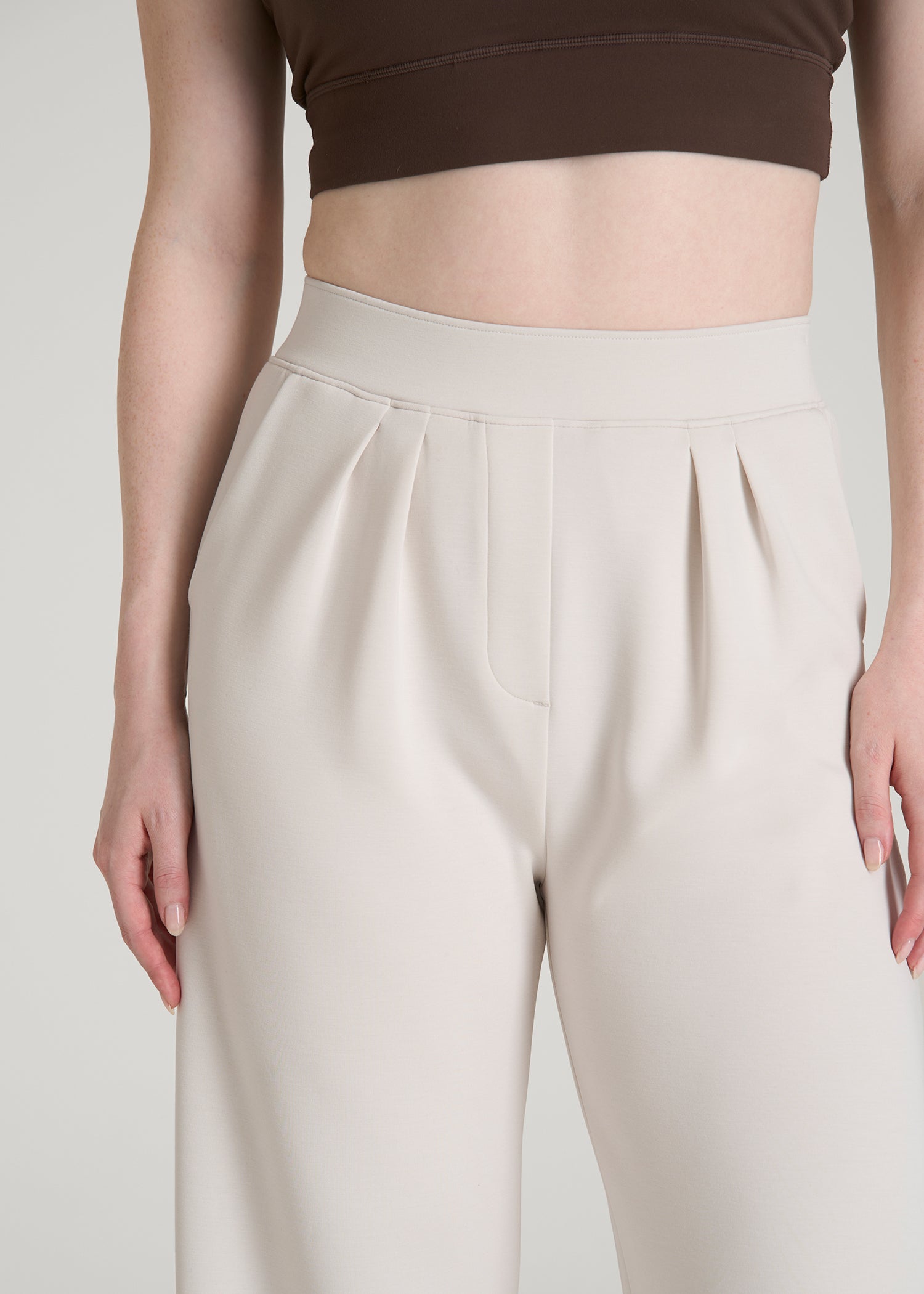American Tall Outlet | Soft Motion Pleated Wide Leg Pant for Tall Women in White Sand