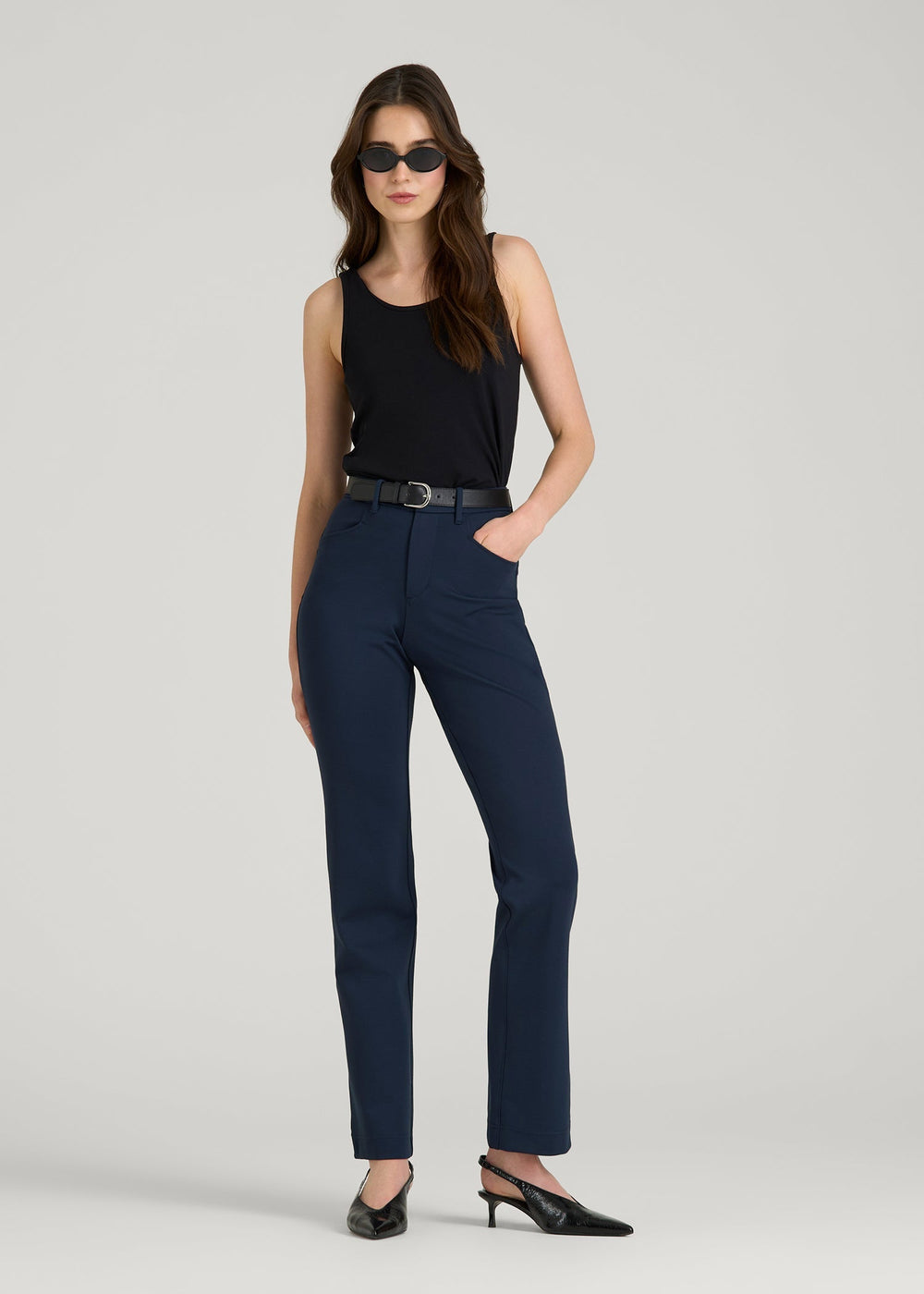 American Tall For Sale | Soft Flex Ponte Straight Leg Pants for Tall Women in Navy