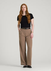 American Tall Discount | Wide Leg Pleated Dress Pants 2.0 for Tall Women in Warm Brown