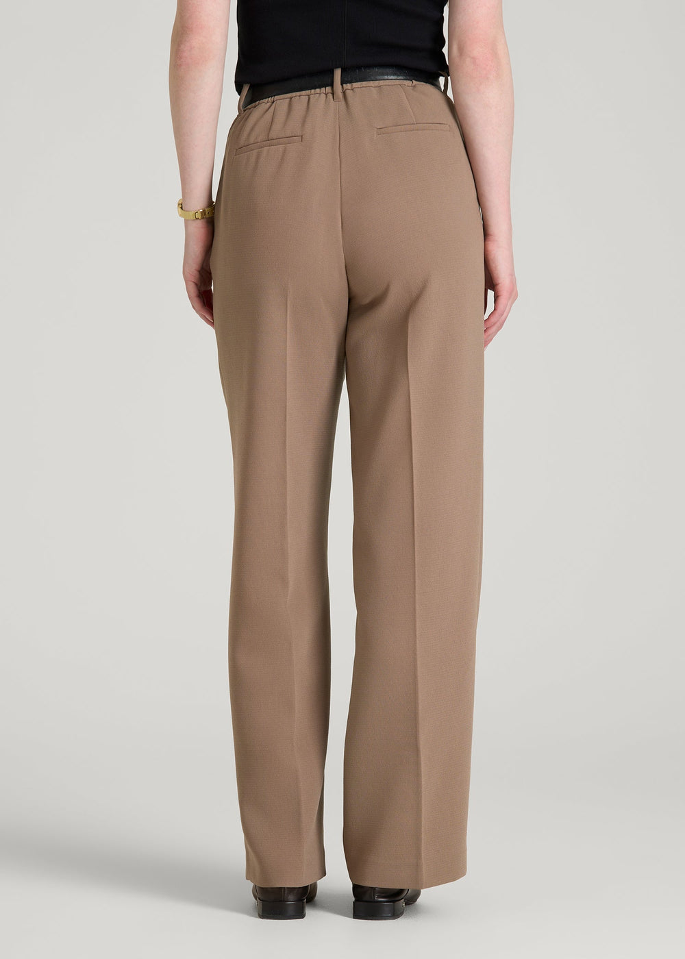 American Tall Discount | Wide Leg Pleated Dress Pants 2.0 for Tall Women in Warm Brown
