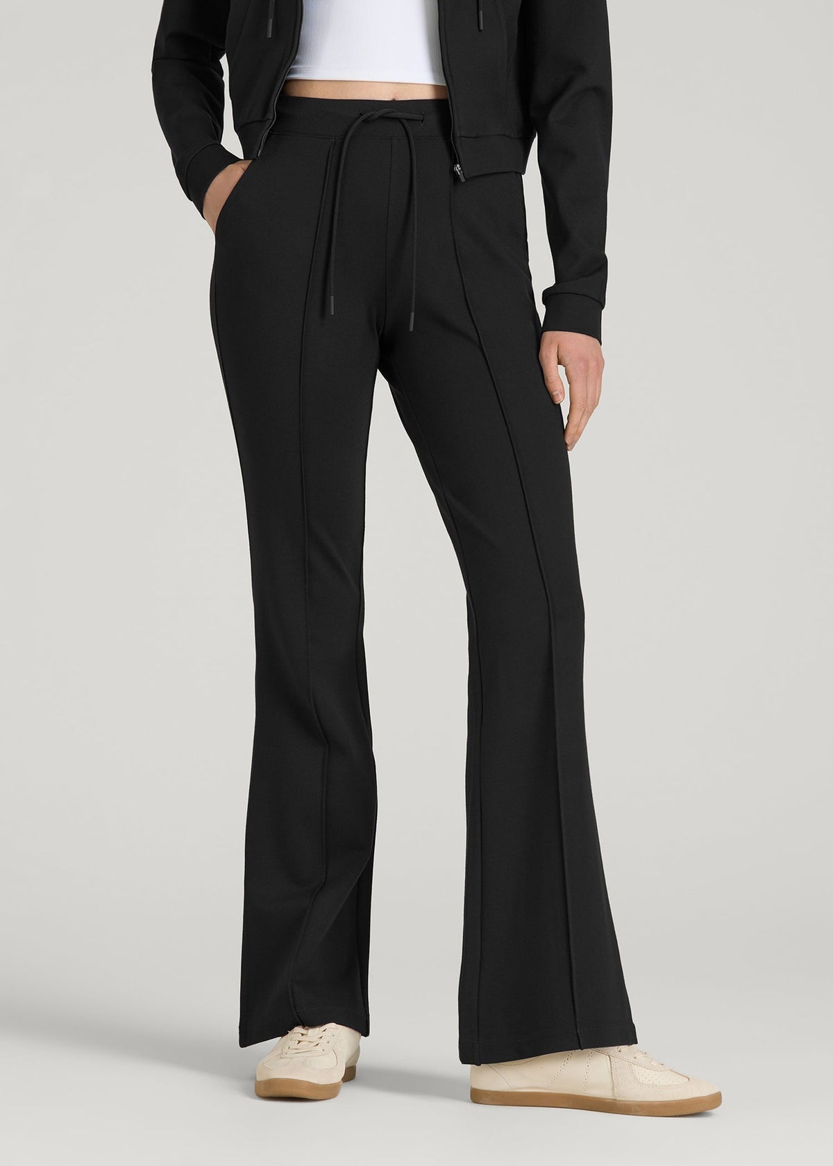 American Tall Online | Soft Flex Ponte Flare Pants with Drawcord for Tall Women in Black