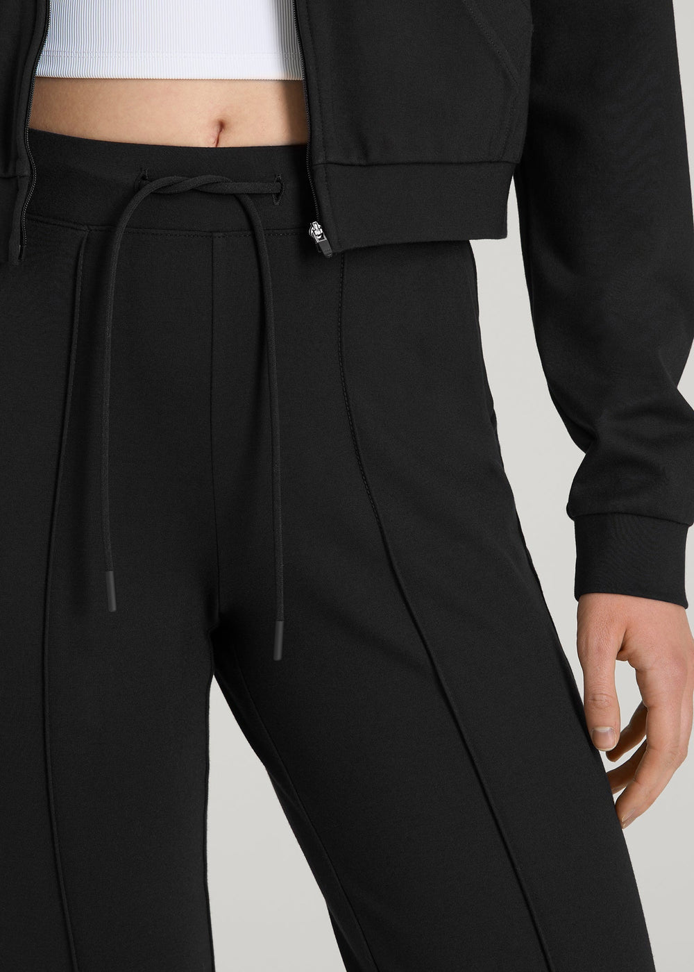 American Tall Online | Soft Flex Ponte Flare Pants with Drawcord for Tall Women in Black