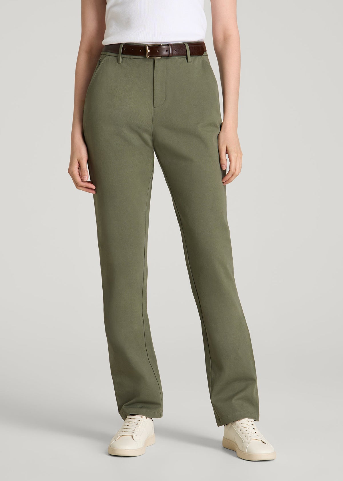 American Tall Sale | Stretch Commuter Tapered Fit Chino Pants for Tall Women in Olive