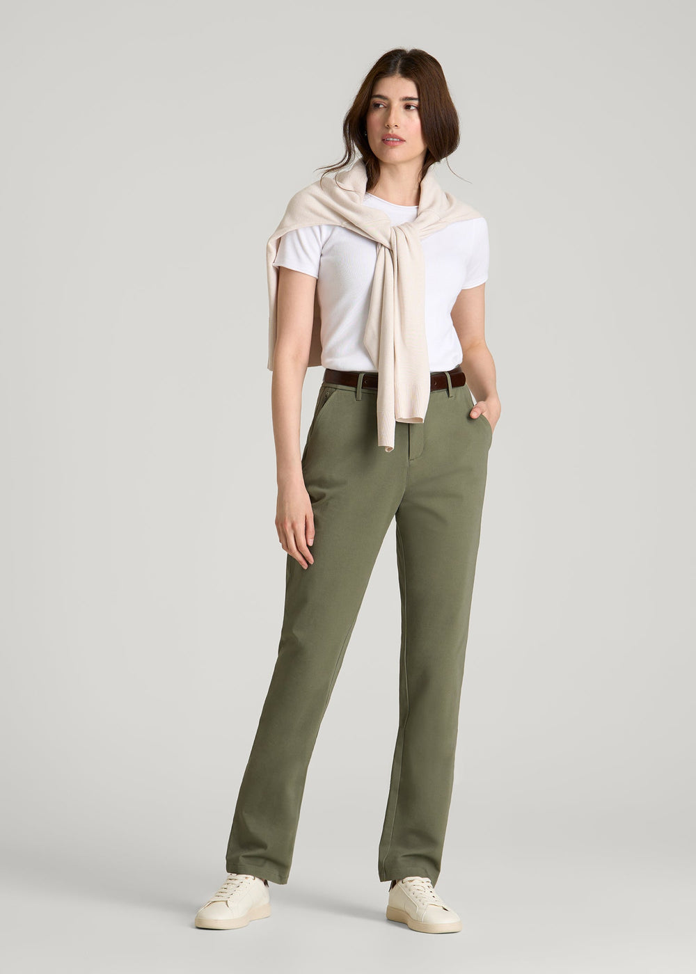 American Tall Sale | Stretch Commuter Tapered Fit Chino Pants for Tall Women in Olive