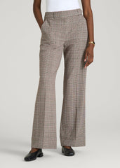 American Tall Outlet | Wide-Leg Cuffed Pants for Tall Women in Espresso and Magenta Houndstooth