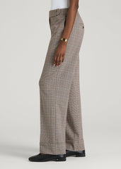 American Tall Outlet | Wide-Leg Cuffed Pants for Tall Women in Espresso and Magenta Houndstooth