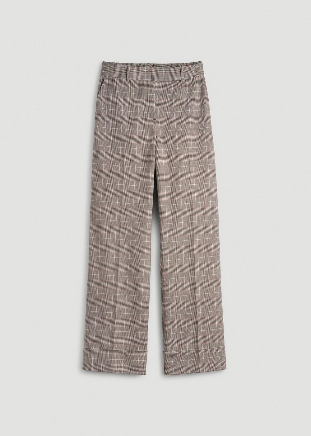American Tall Outlet | Wide-Leg Cuffed Pants for Tall Women in Espresso and Magenta Houndstooth