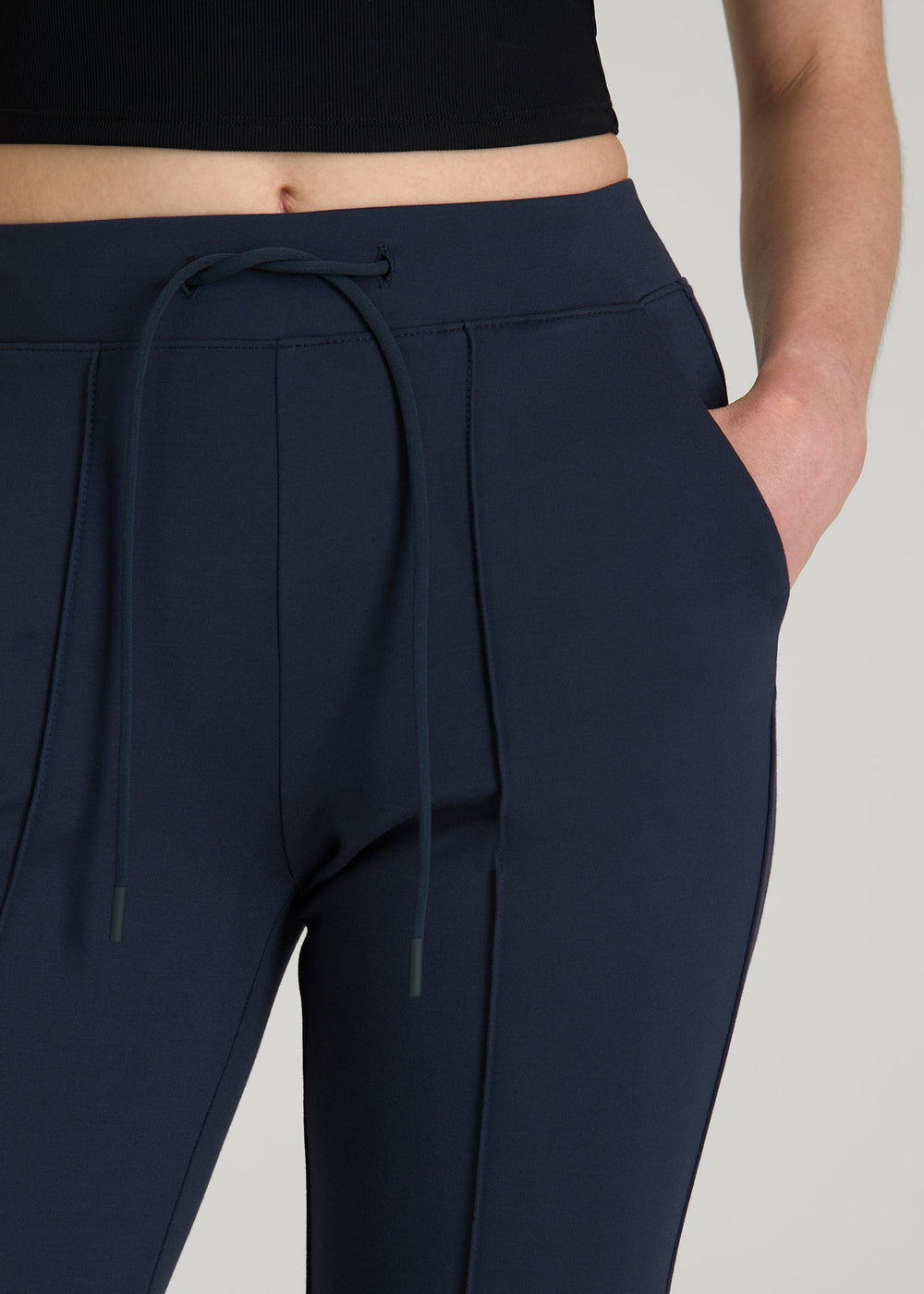 American Tall Online Shop | Soft Flex Ponte Flare Pants with Drawcord for Tall Women in Navy