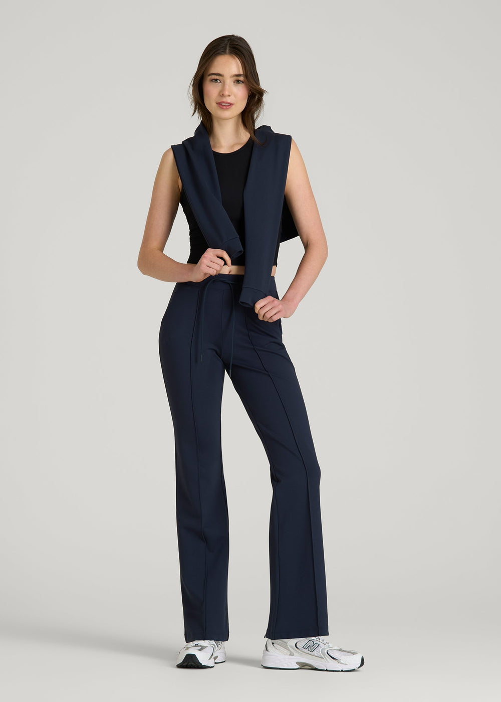 American Tall Online Shop | Soft Flex Ponte Flare Pants with Drawcord for Tall Women in Navy