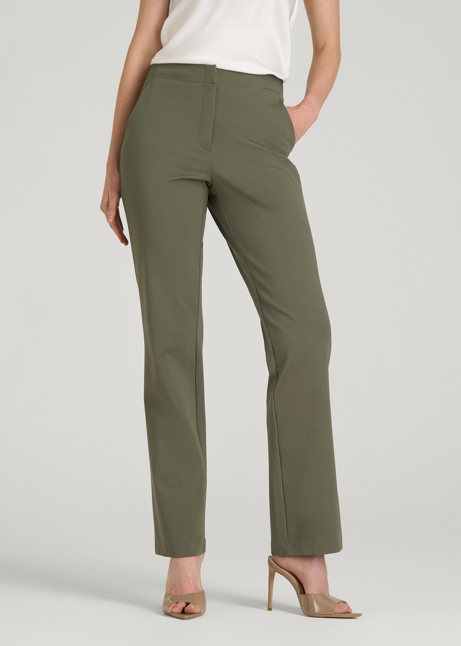 American Tall Online | Freedom Flex Straight Leg Dress Pants for Tall Women in Olive