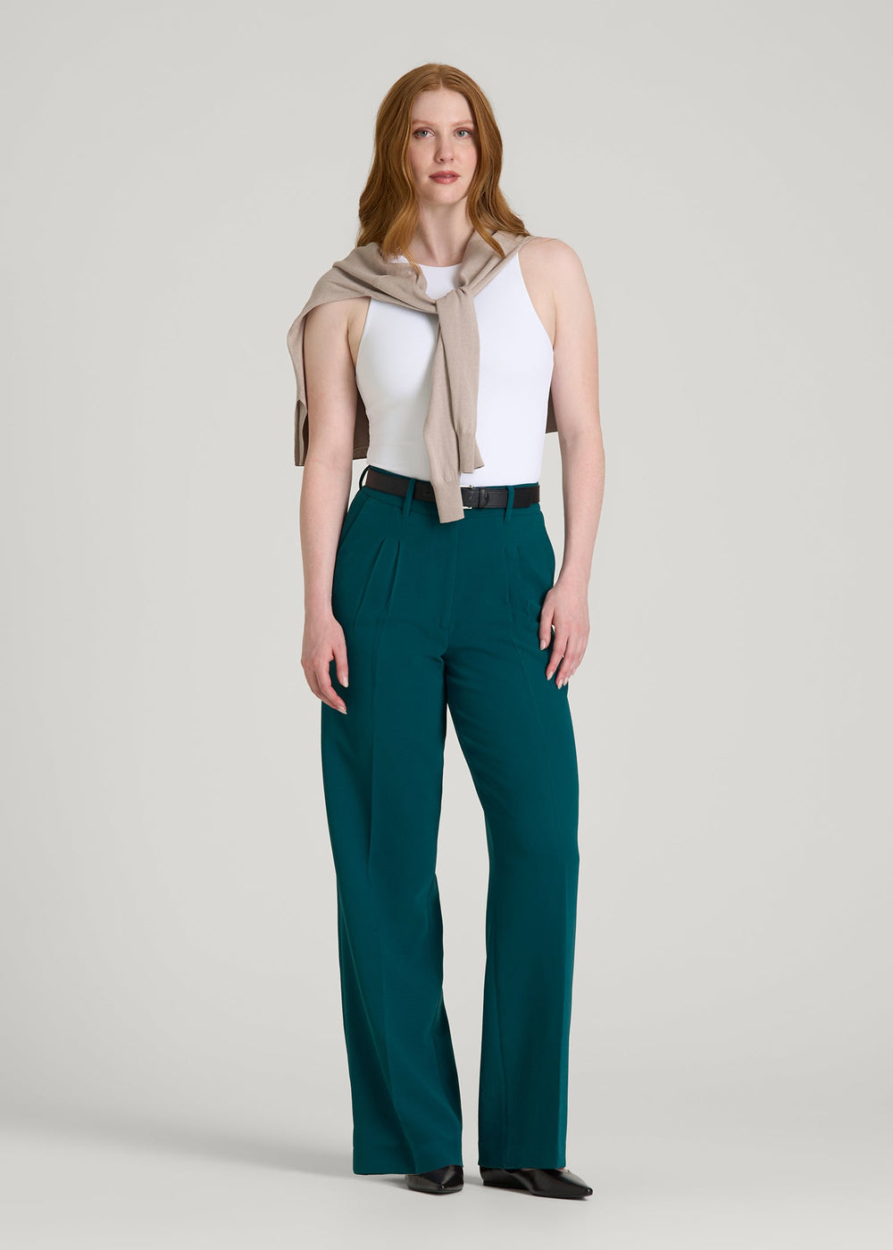 American Tall Sale | Wide Leg Pleated Dress Pants 2.0 for Tall Women in Deep Teal