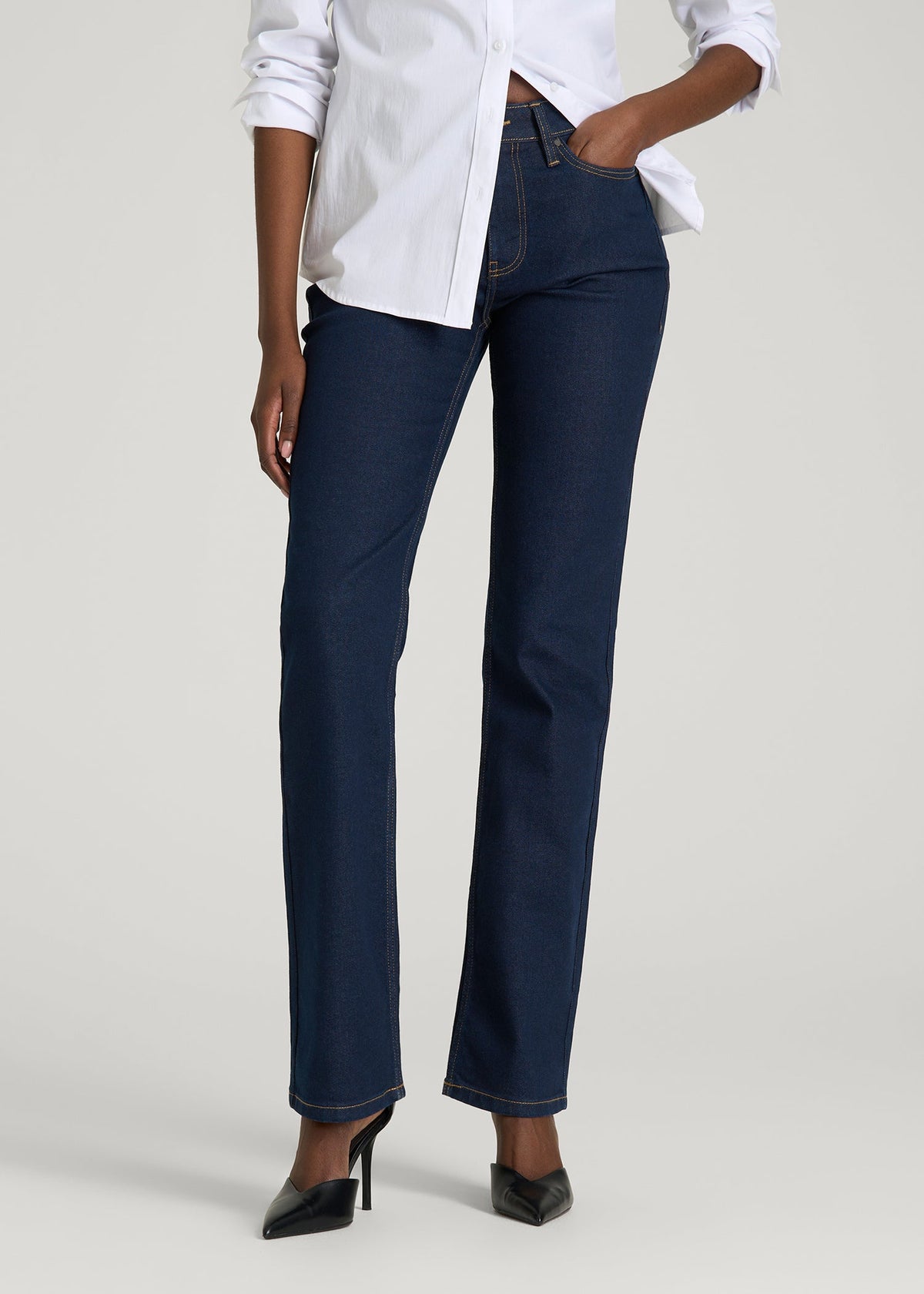 American Tall Online | Mid-Rise Straight Fit Jeans for Tall Women in Deep Indigo Wash