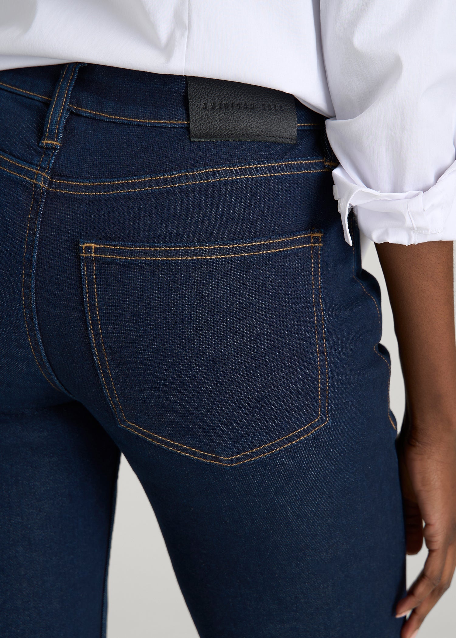American Tall Online | Mid-Rise Straight Fit Jeans for Tall Women in Deep Indigo Wash
