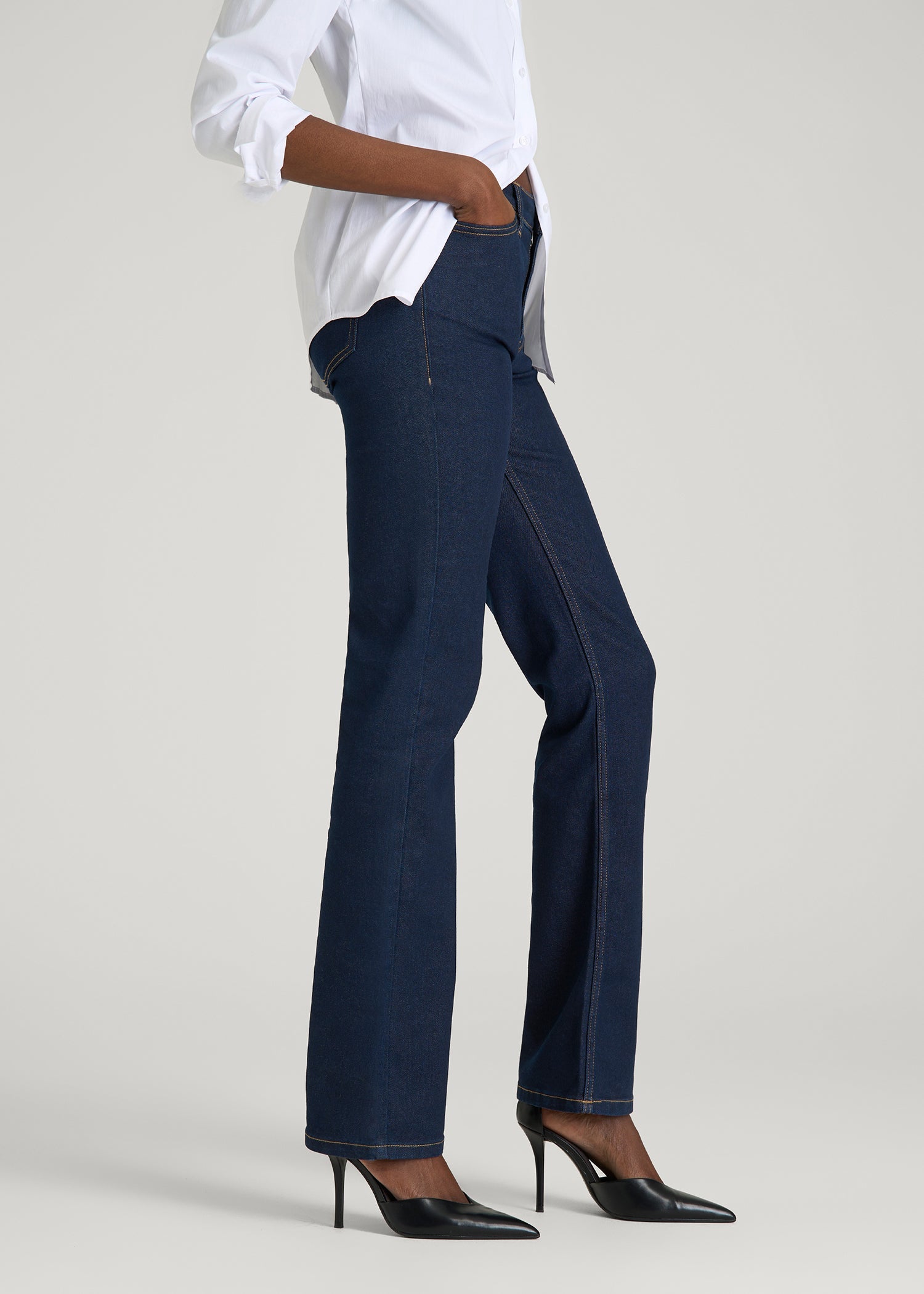 American Tall Online | Mid-Rise Straight Fit Jeans for Tall Women in Deep Indigo Wash