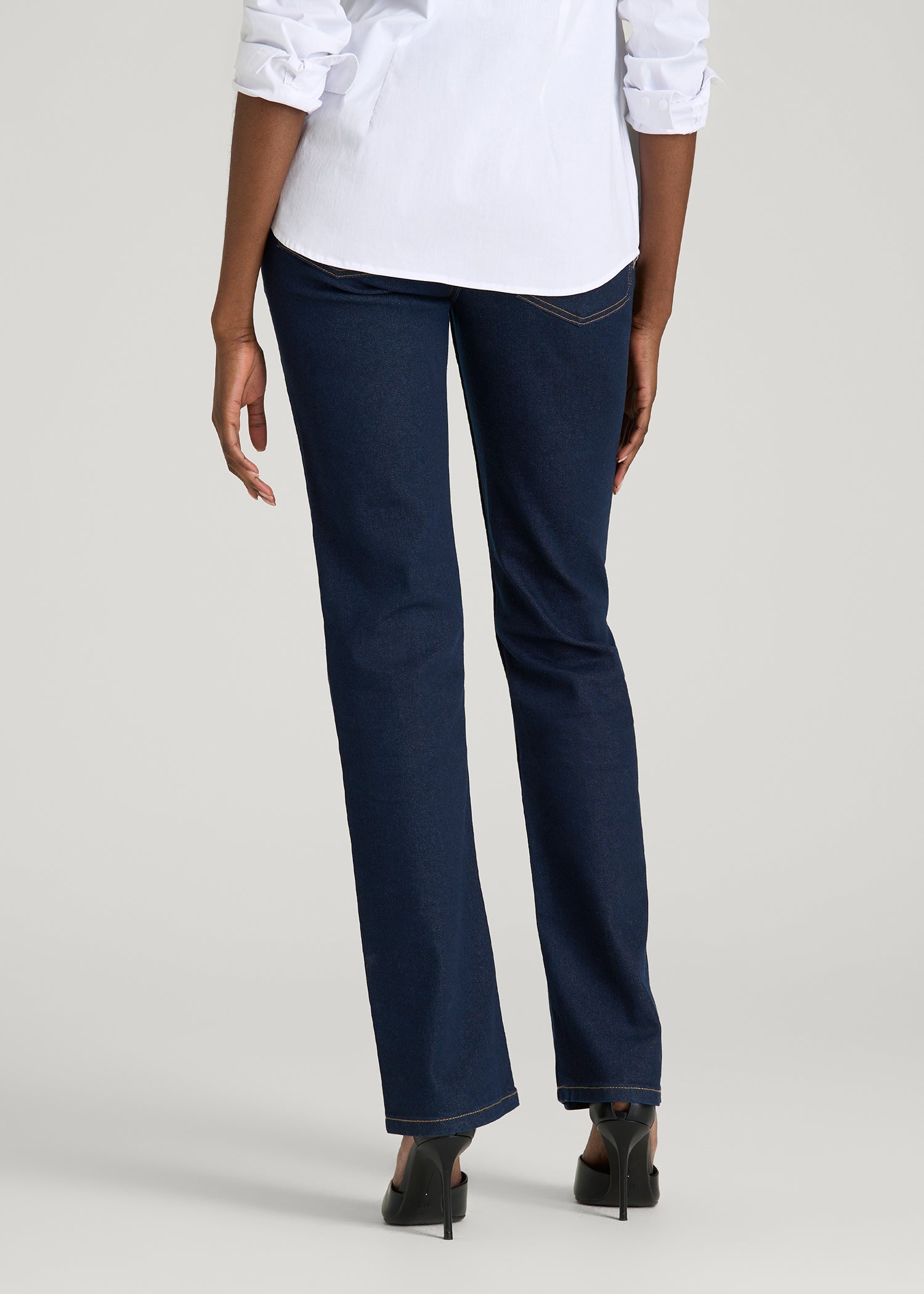 American Tall Online | Mid-Rise Straight Fit Jeans for Tall Women in Deep Indigo Wash