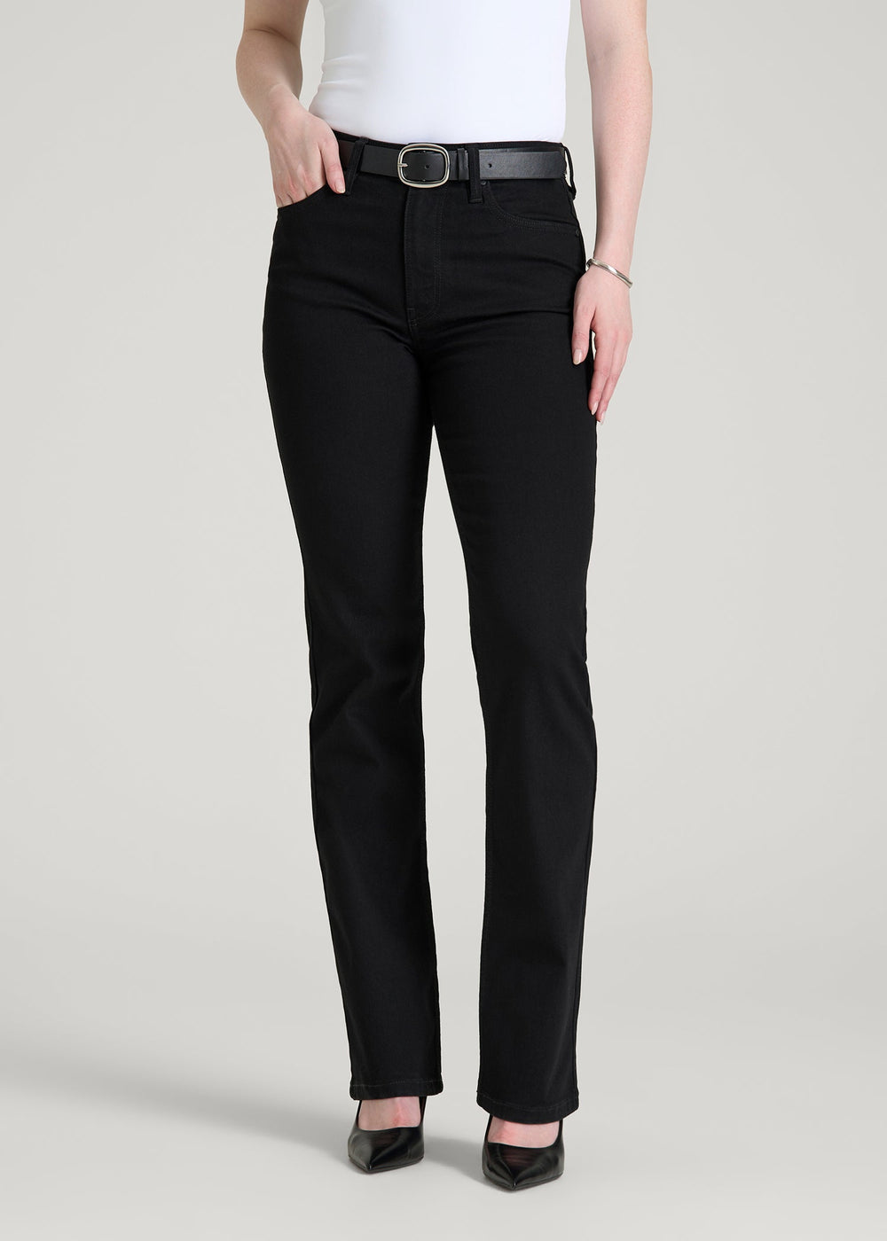 American Tall Outlet | Harper High-Rise Straight Stretch Jeans for Tall Women in Optimum Black