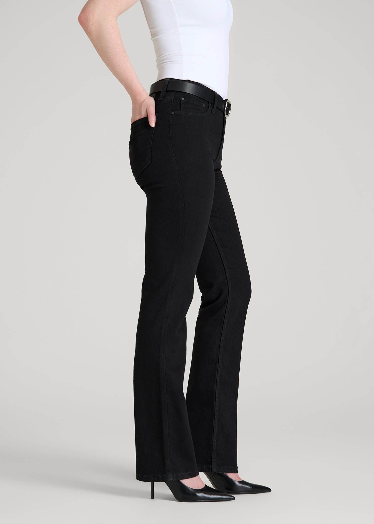 American Tall Outlet | Harper High-Rise Straight Stretch Jeans for Tall Women in Optimum Black
