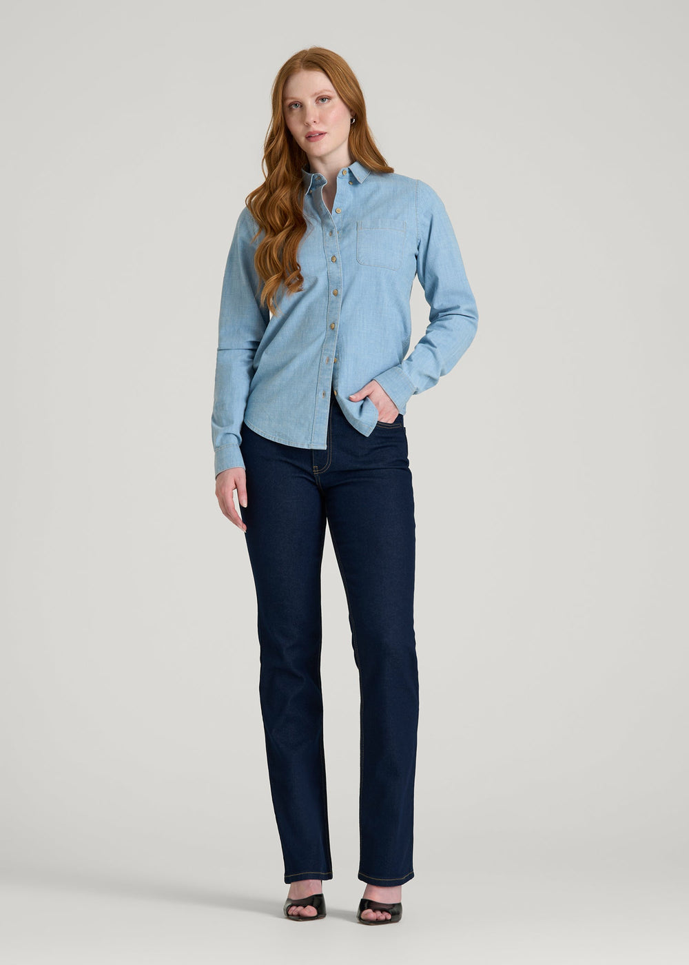 American Tall Online Shop | Harper High-Rise Straight Stretch Jeans for Tall Women in Deep Indigo Wash