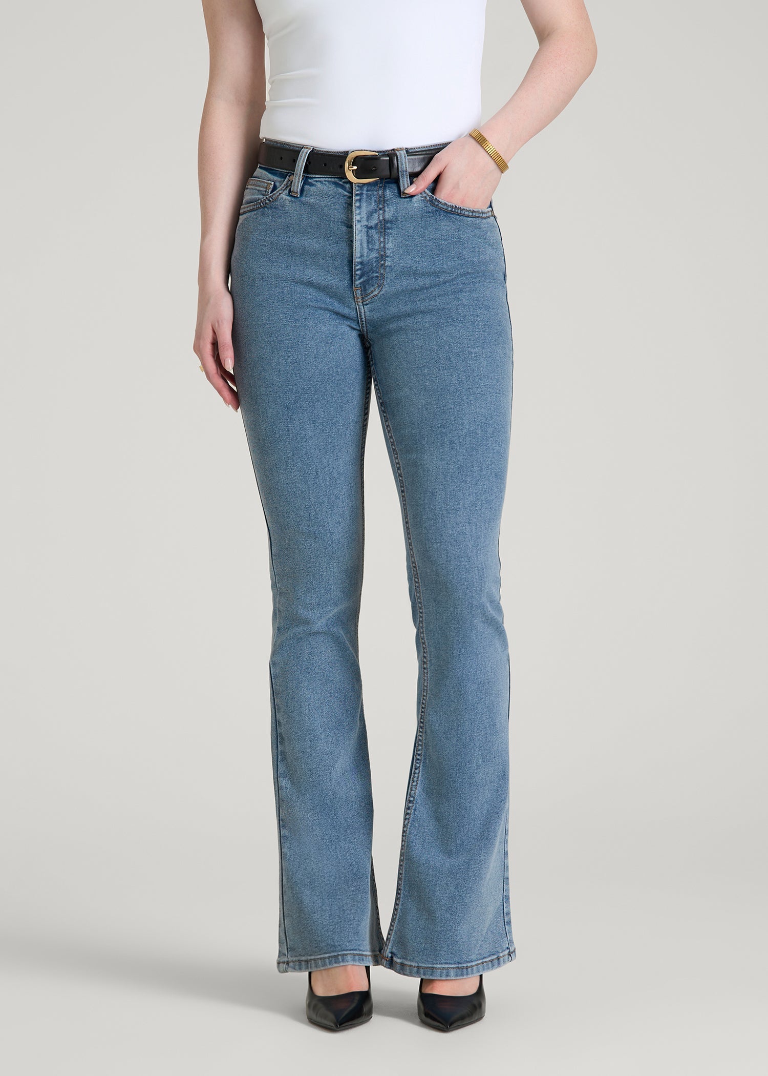American Tall Online | Chloe High Rise Flare Jeans for Tall Women in Perfect Blue