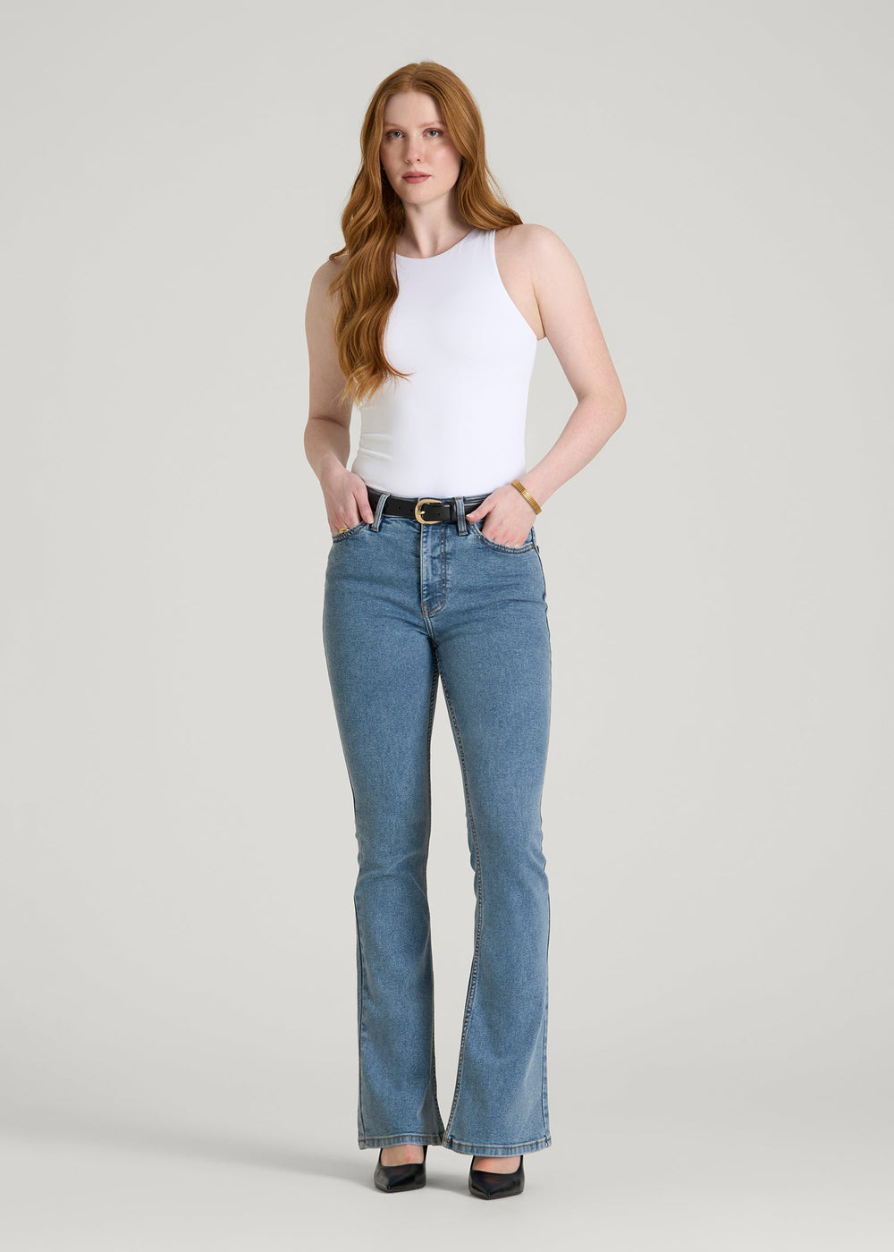 American Tall Online | Chloe High Rise Flare Jeans for Tall Women in Perfect Blue