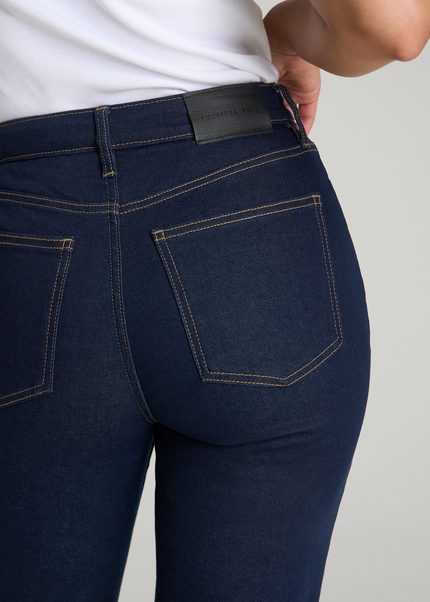 American Tall Outlet | Curve High Rise Straight Leg Jeans for Tall Women in Deep Indigo Wash