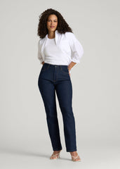 American Tall Outlet | Curve High Rise Straight Leg Jeans for Tall Women in Deep Indigo Wash