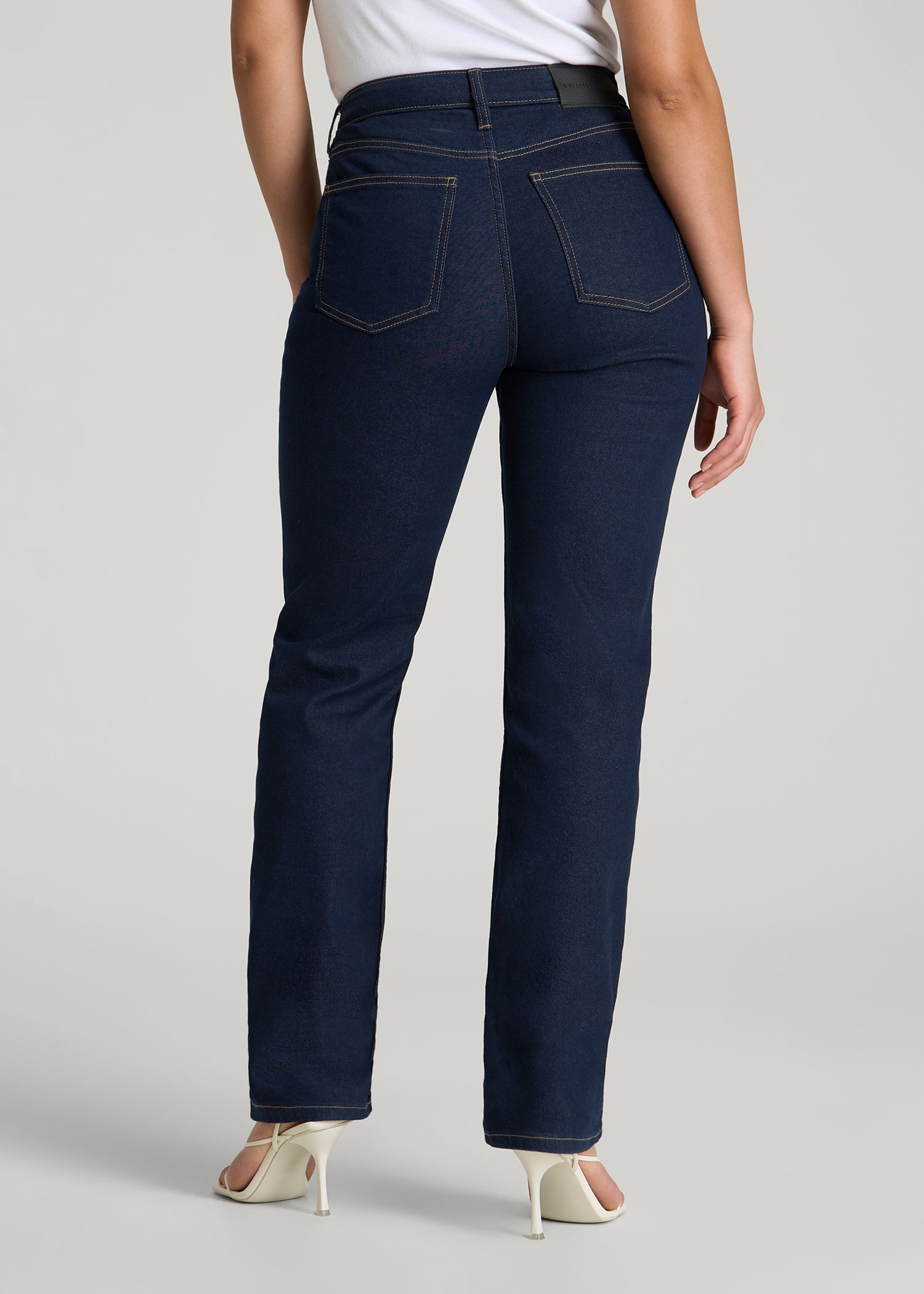 American Tall Outlet | Curve High Rise Straight Leg Jeans for Tall Women in Deep Indigo Wash
