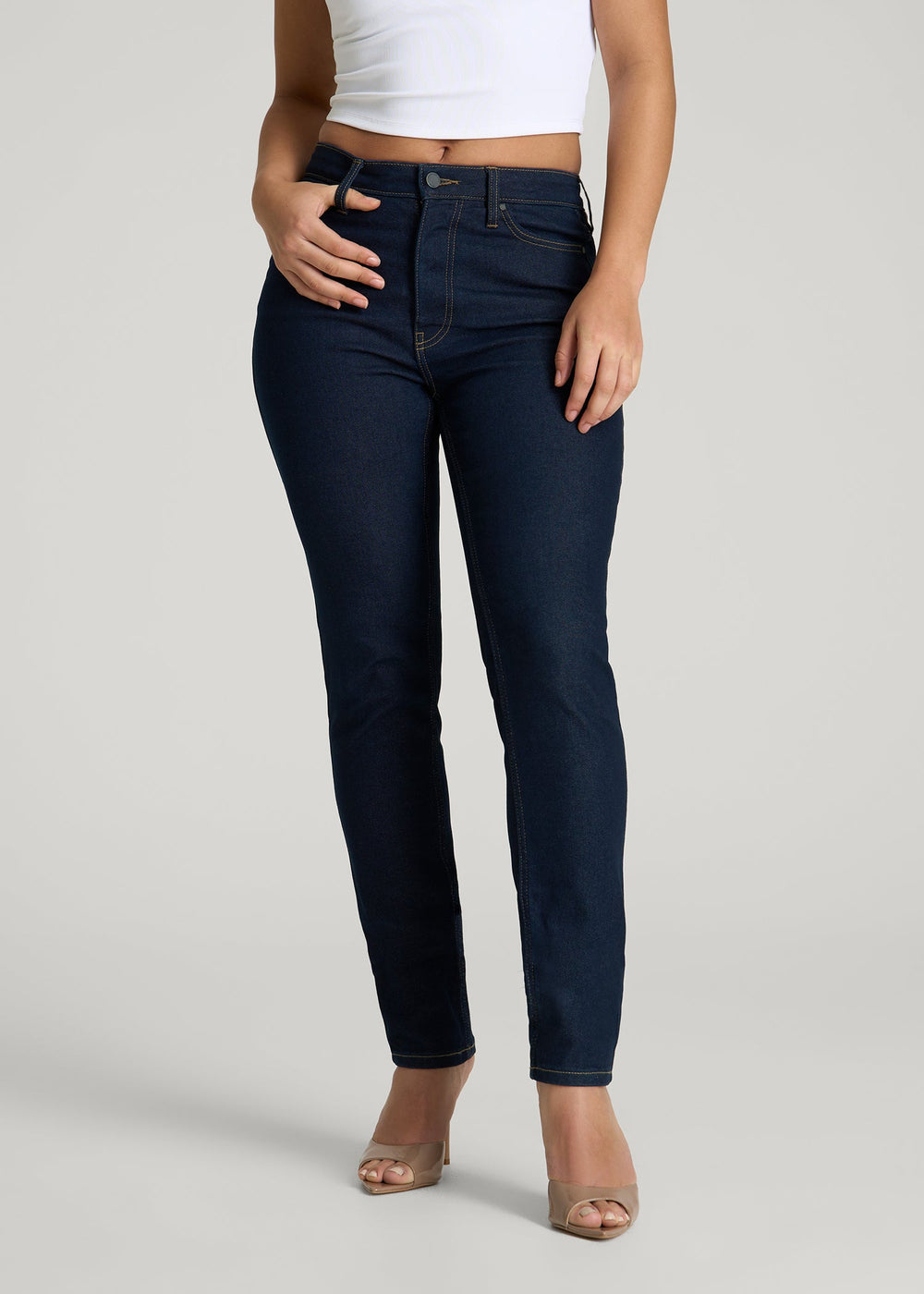 American Tall Discount | Curve High Rise Skinny Leg Jeans for Tall Women in Deep Indigo Wash