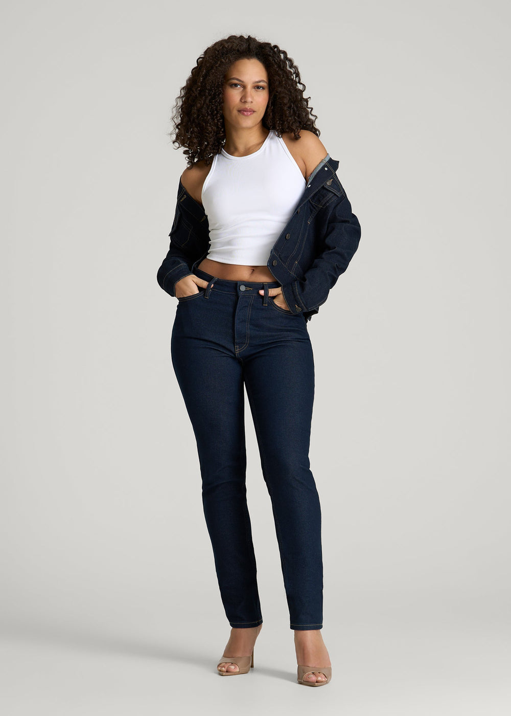 American Tall Discount | Curve High Rise Skinny Leg Jeans for Tall Women in Deep Indigo Wash