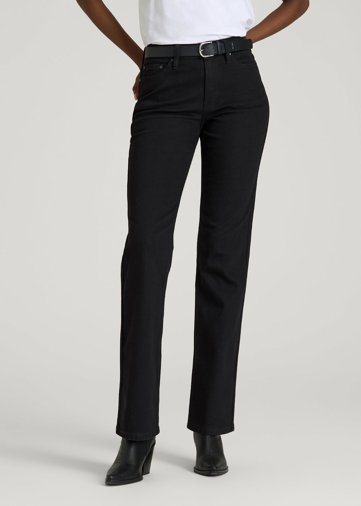 American Tall Outlet | Mid-Rise Straight Fit Jeans for Tall Women in Optimum Black