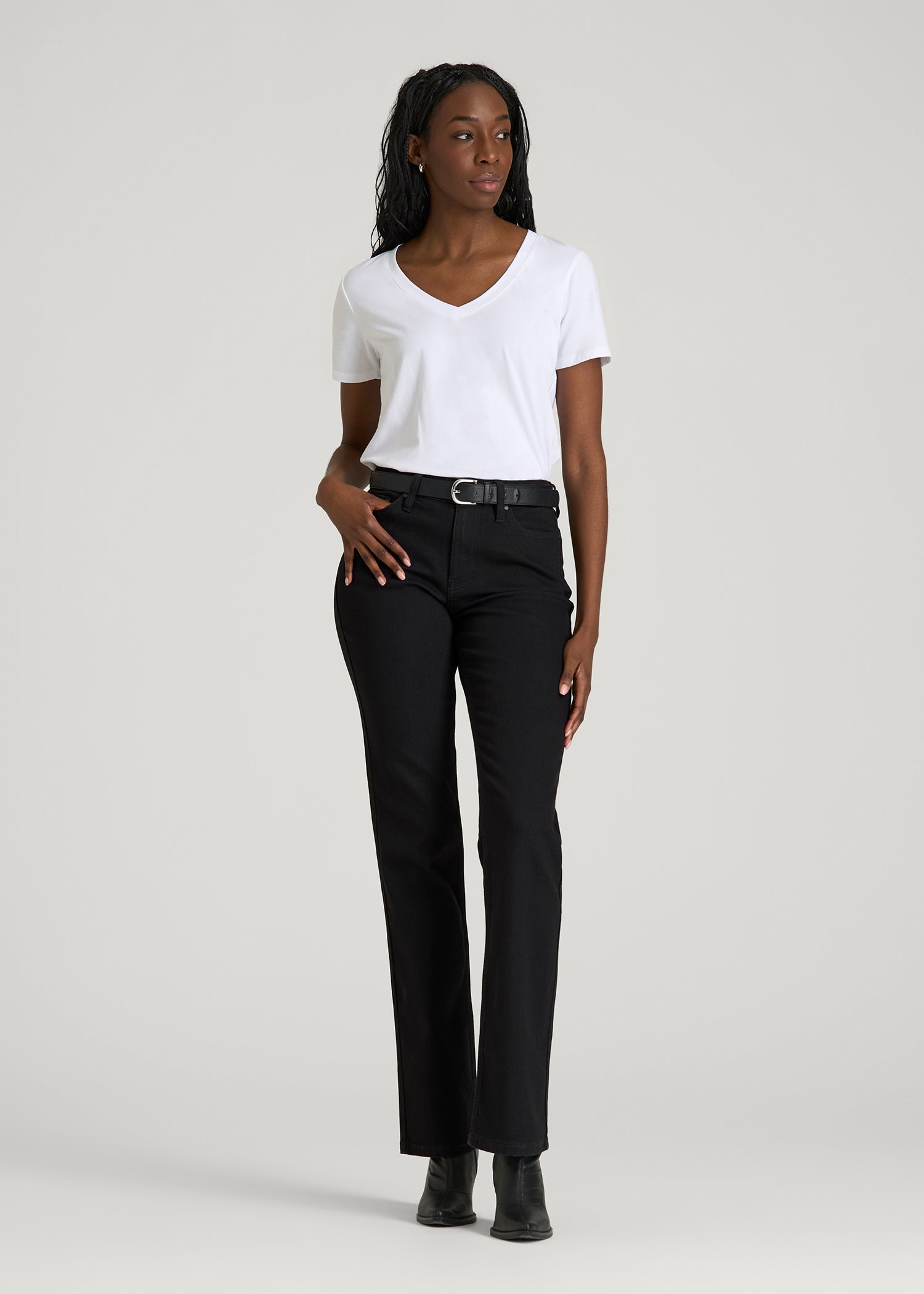 American Tall Outlet | Mid-Rise Straight Fit Jeans for Tall Women in Optimum Black
