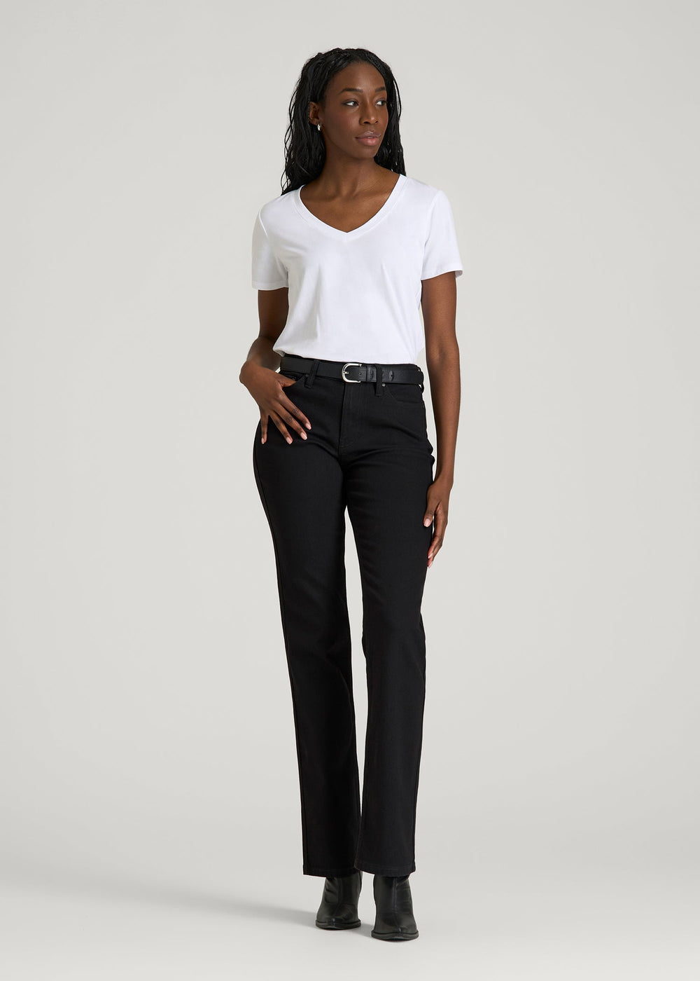 American Tall Outlet | Mid-Rise Straight Fit Jeans for Tall Women in Optimum Black