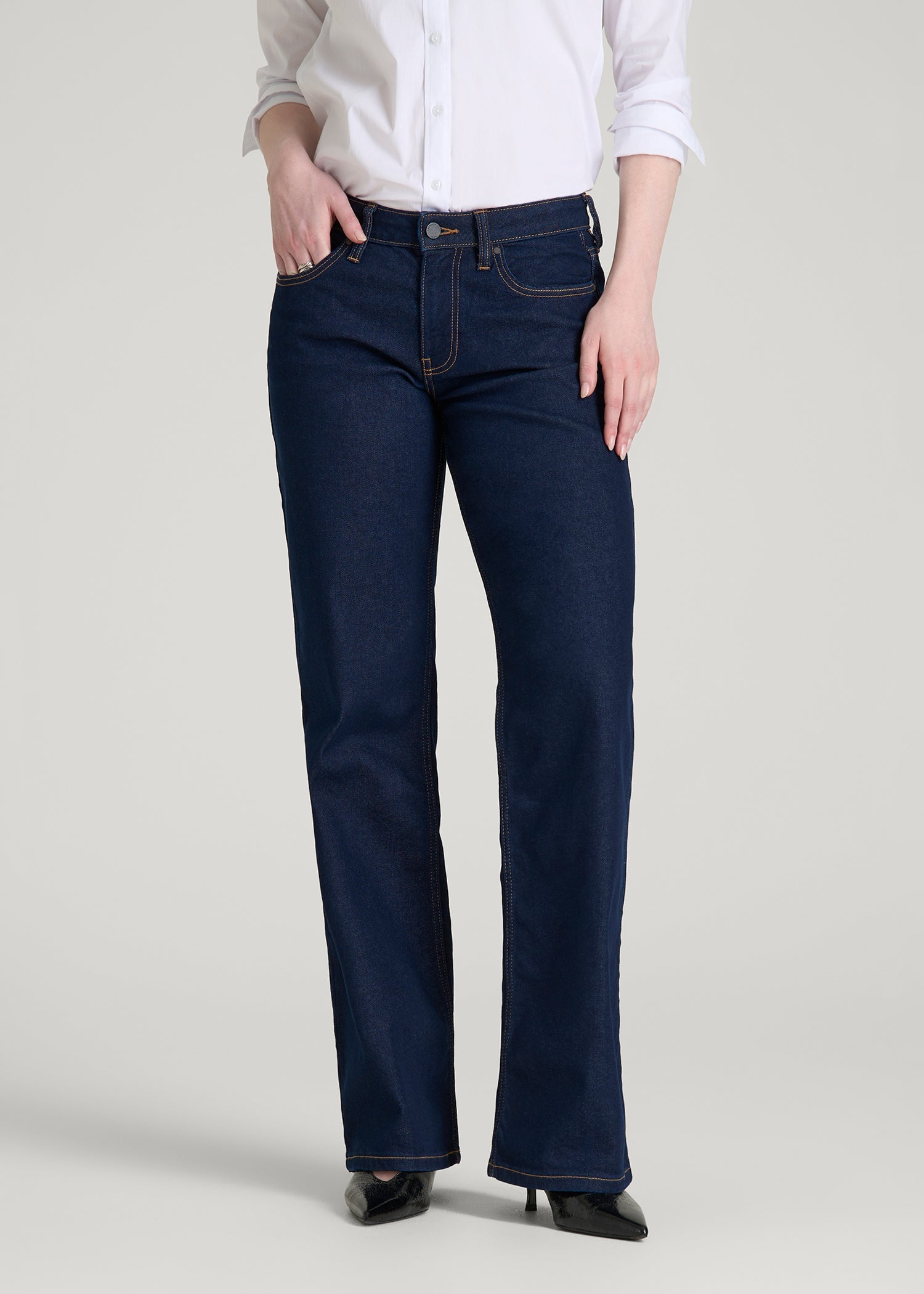 American Tall For Sale | Mid-Rise Relaxed Fit Jeans for Tall Women in Deep Indigo Wash