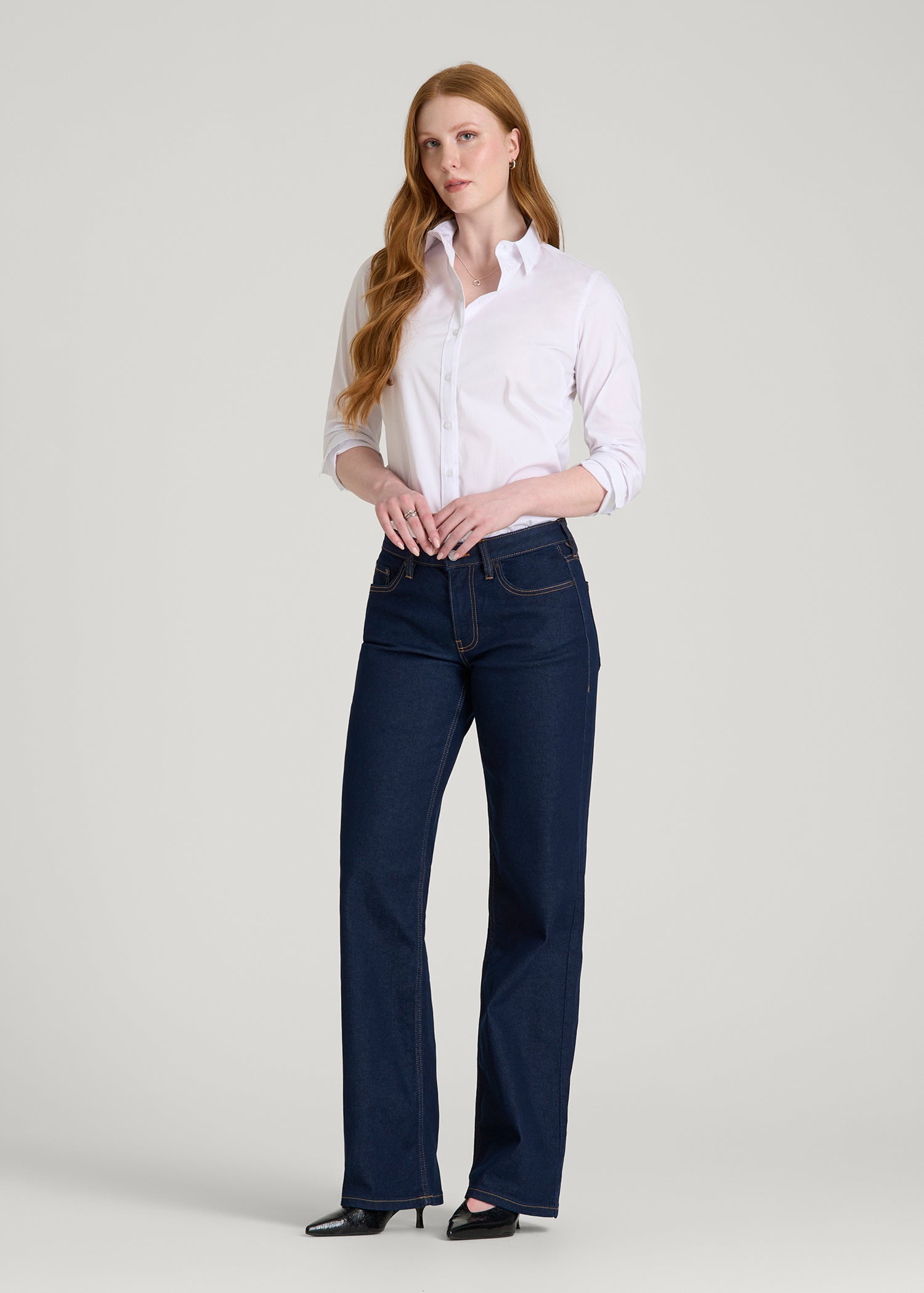 American Tall For Sale | Mid-Rise Relaxed Fit Jeans for Tall Women in Deep Indigo Wash