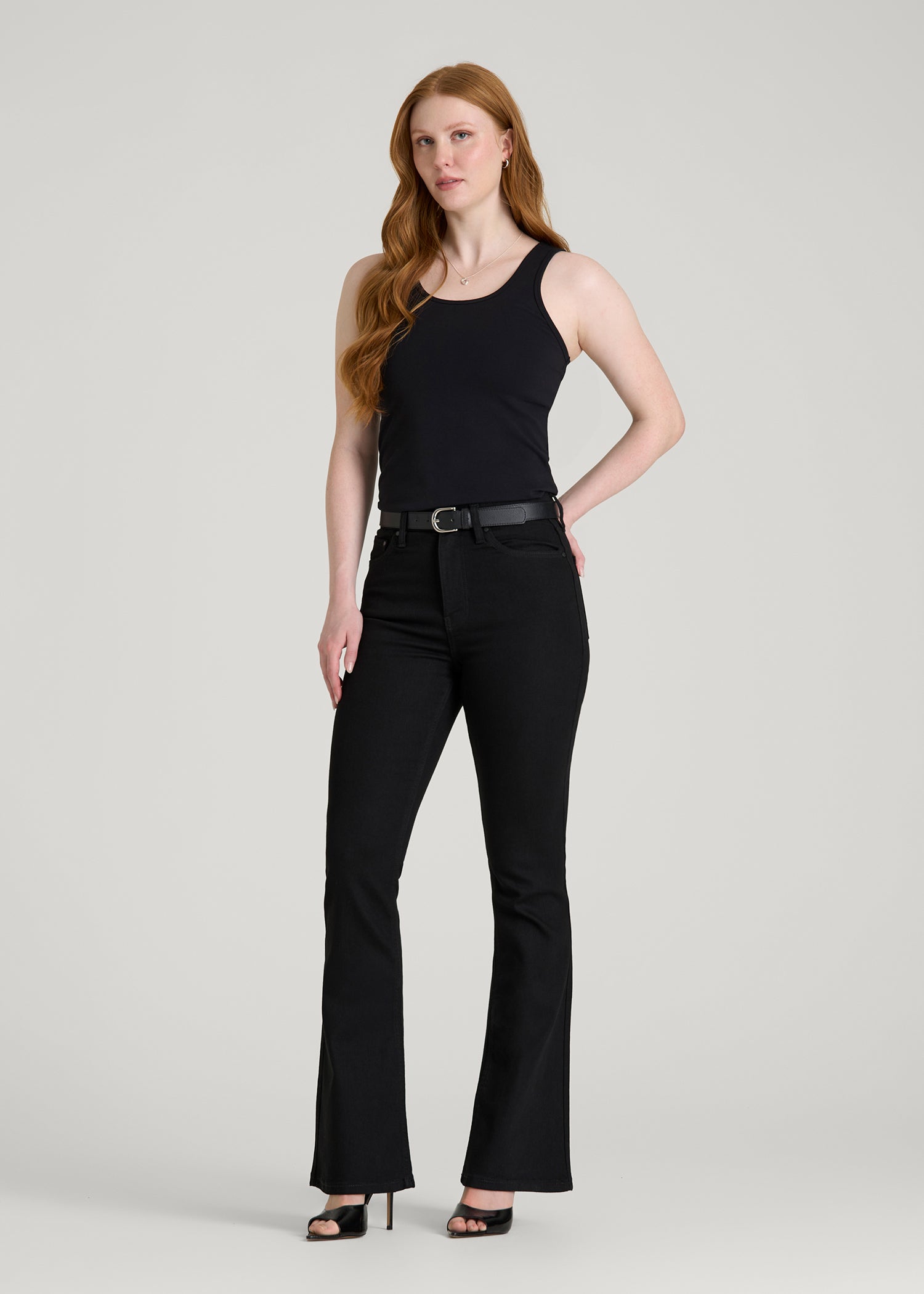 American Tall Discount | Chloe High Rise Flare Jeans for Tall Women in Optimum Black